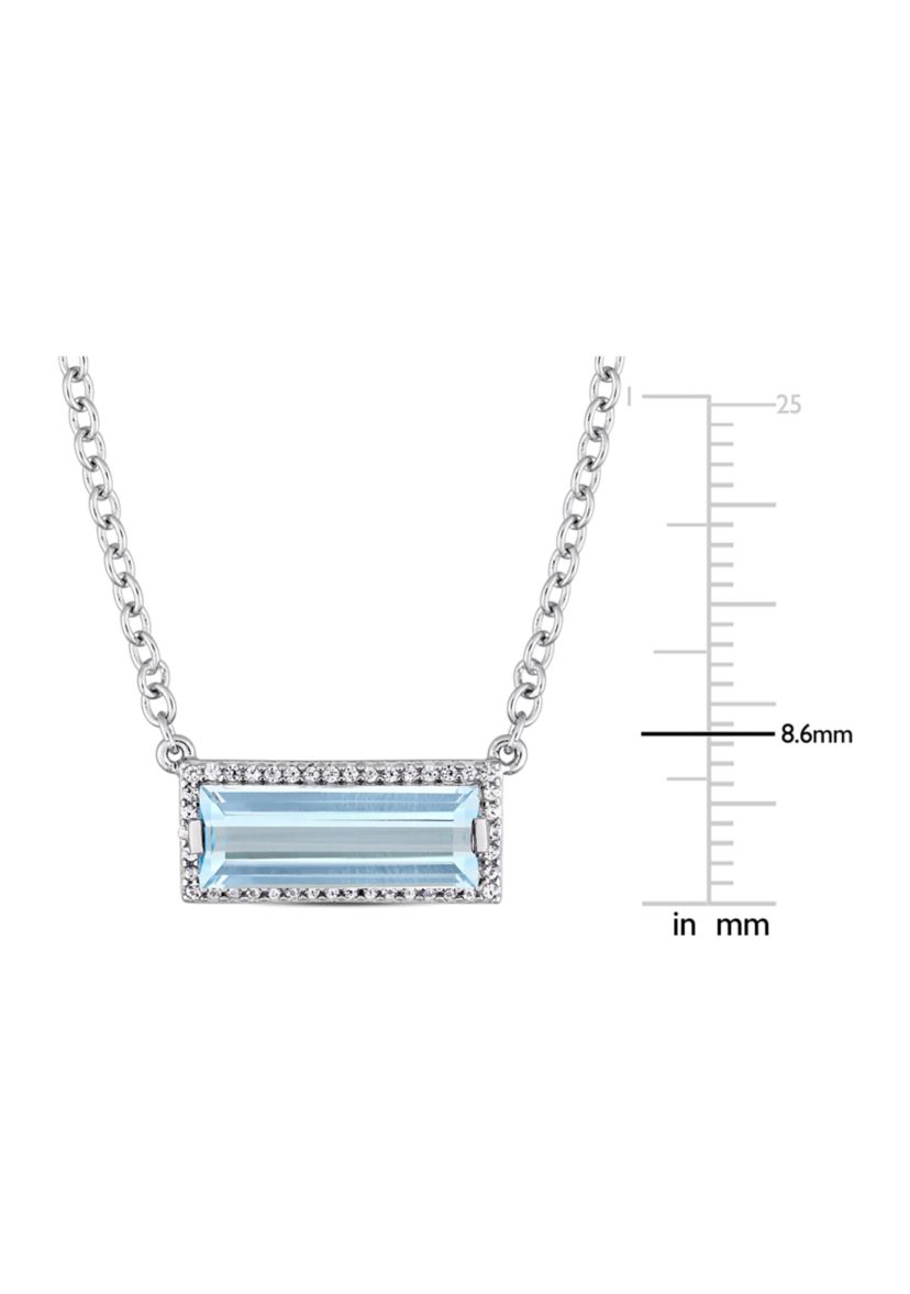3 CT TGW Baguette Cut Blue Topaz and White Sapphire Halo Necklace in Sterling Silver