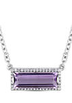 Baguette Cut African Amethyst and White Sapphire Halo Necklace in Sterling Silver