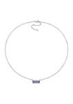 Baguette Cut African Amethyst and White Sapphire Halo Necklace in Sterling Silver