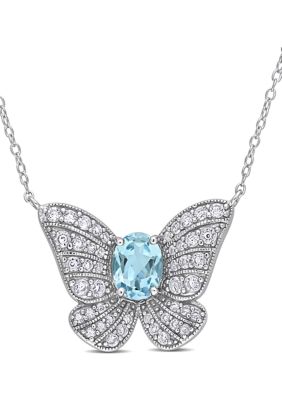 Belk & Co 2.48 Ct. T.g.w. Sky-Blue Topaz And Created White Sapphire Cluster Butterfly Pendant With Chain In Sterling Silver