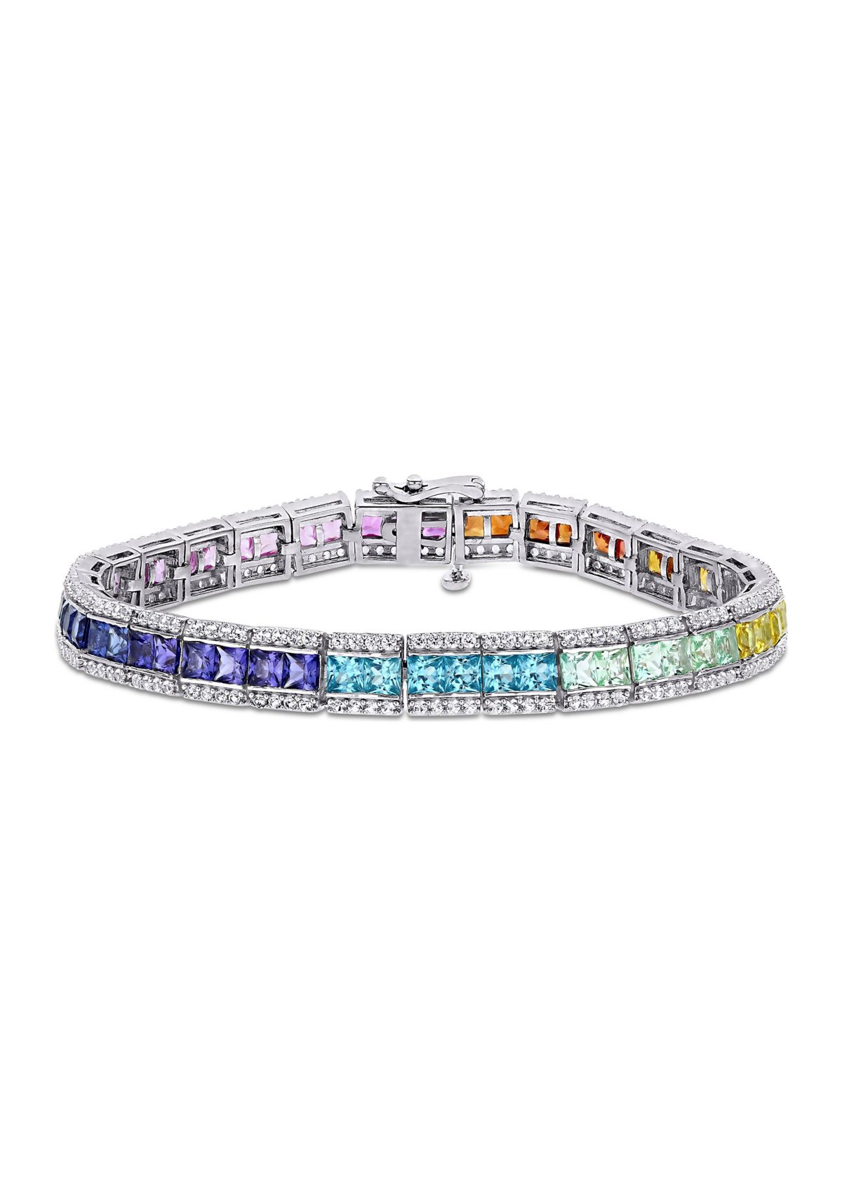Lab Created 12.54 ct. t.g.w. Multi-Color Square Created Sapphire Tennis Bracelet in Sterling Silver
