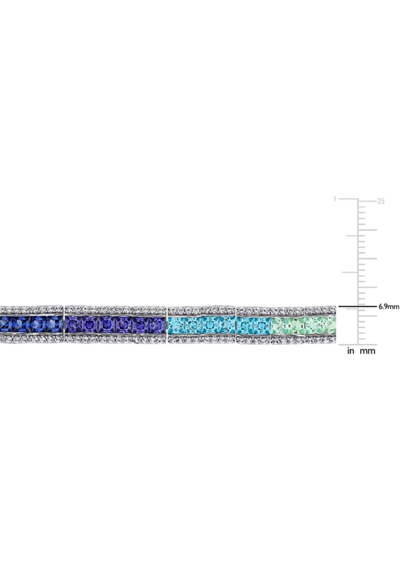 Lab Created 12.54 ct. t.g.w. Multi-Color Square Created Sapphire Tennis Bracelet in Sterling Silver