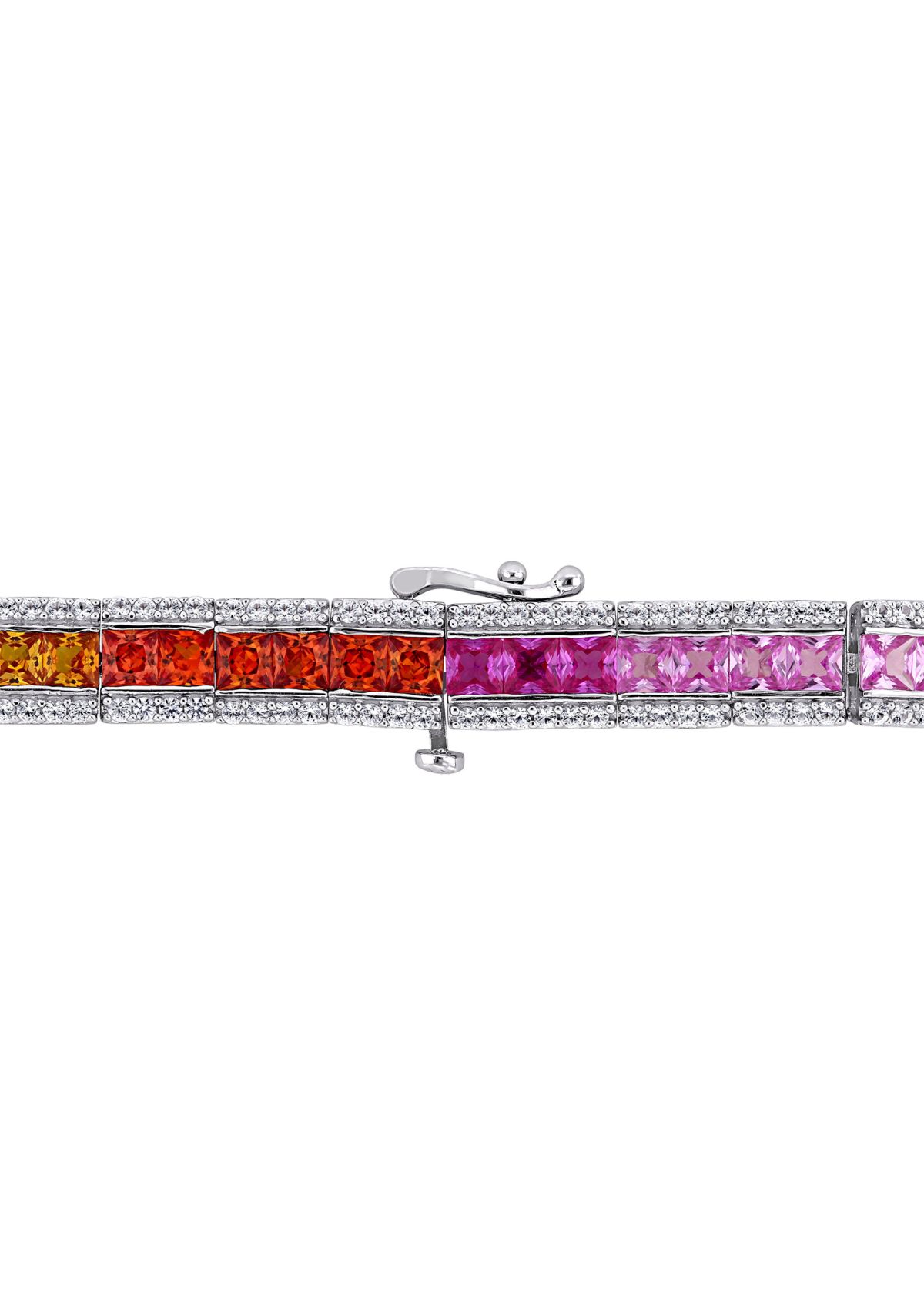 Lab Created 12.54 ct. t.g.w. Multi-Color Square Created Sapphire Tennis Bracelet in Sterling Silver