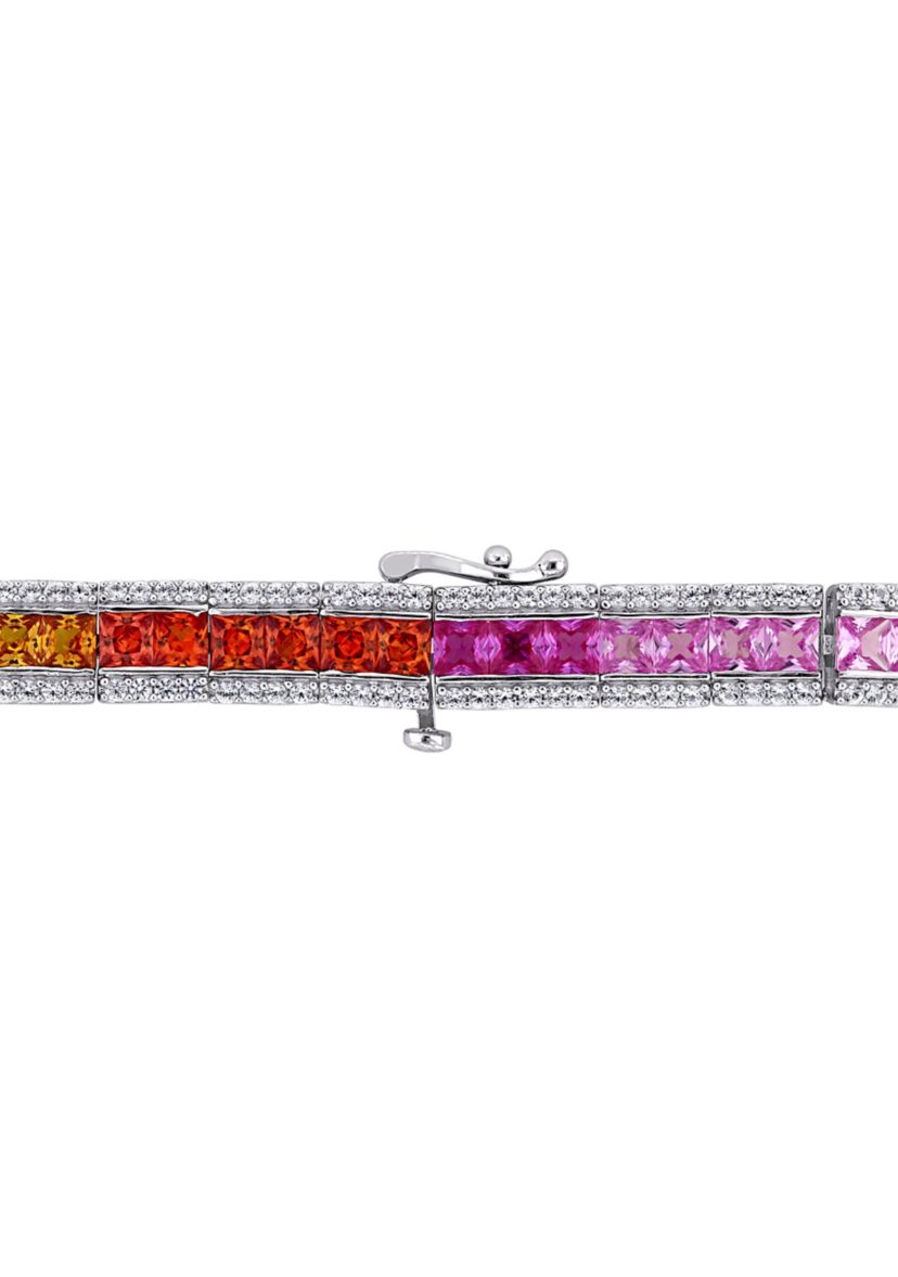 Lab Created 12.54 ct. t.g.w. Multi-Color Square Created Sapphire Tennis Bracelet in Sterling Silver