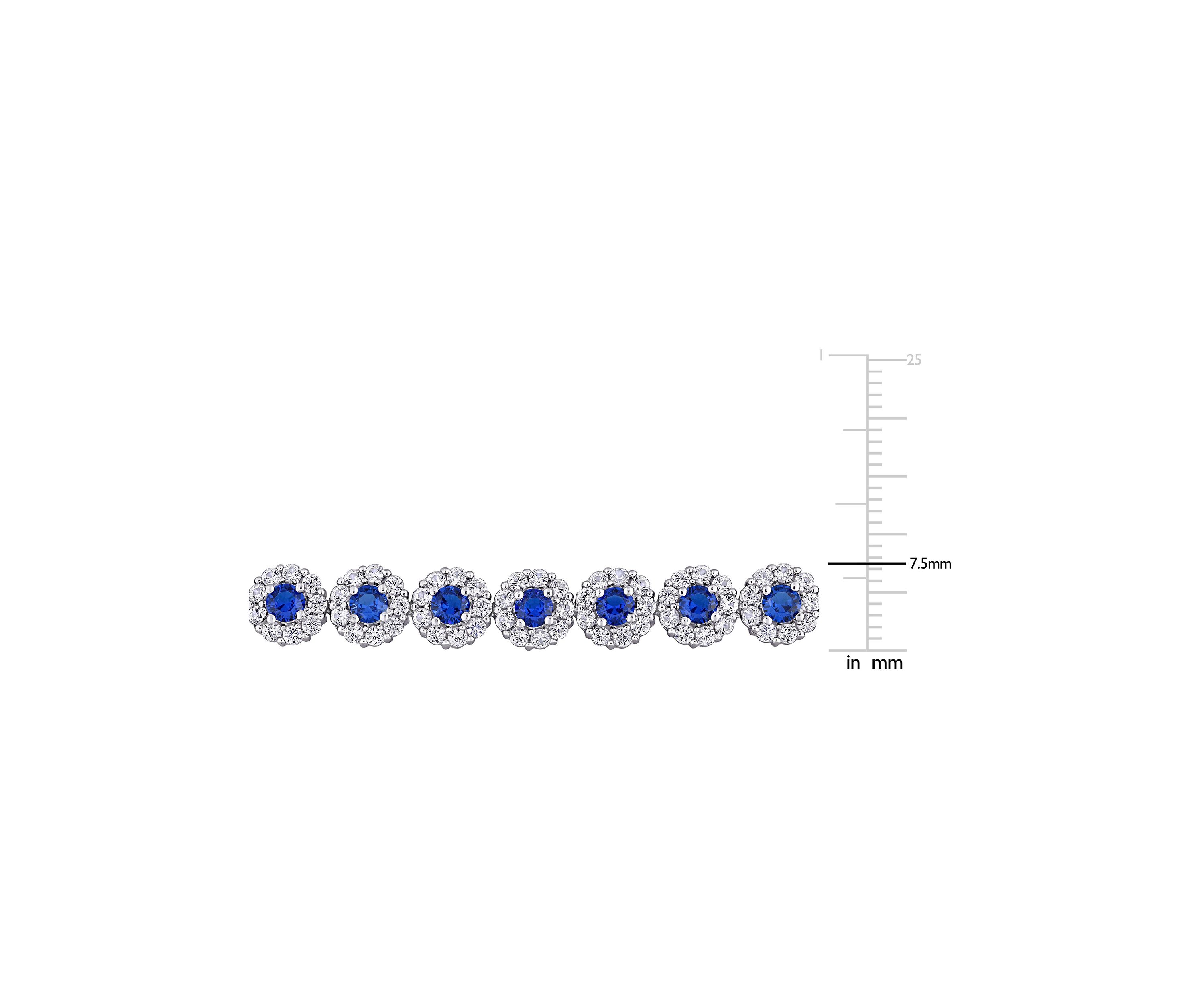 Lab Created 11.28 ct. t.g.w. Created Blue and White Sapphire Halo Tennis Bracelet in Sterling Silver