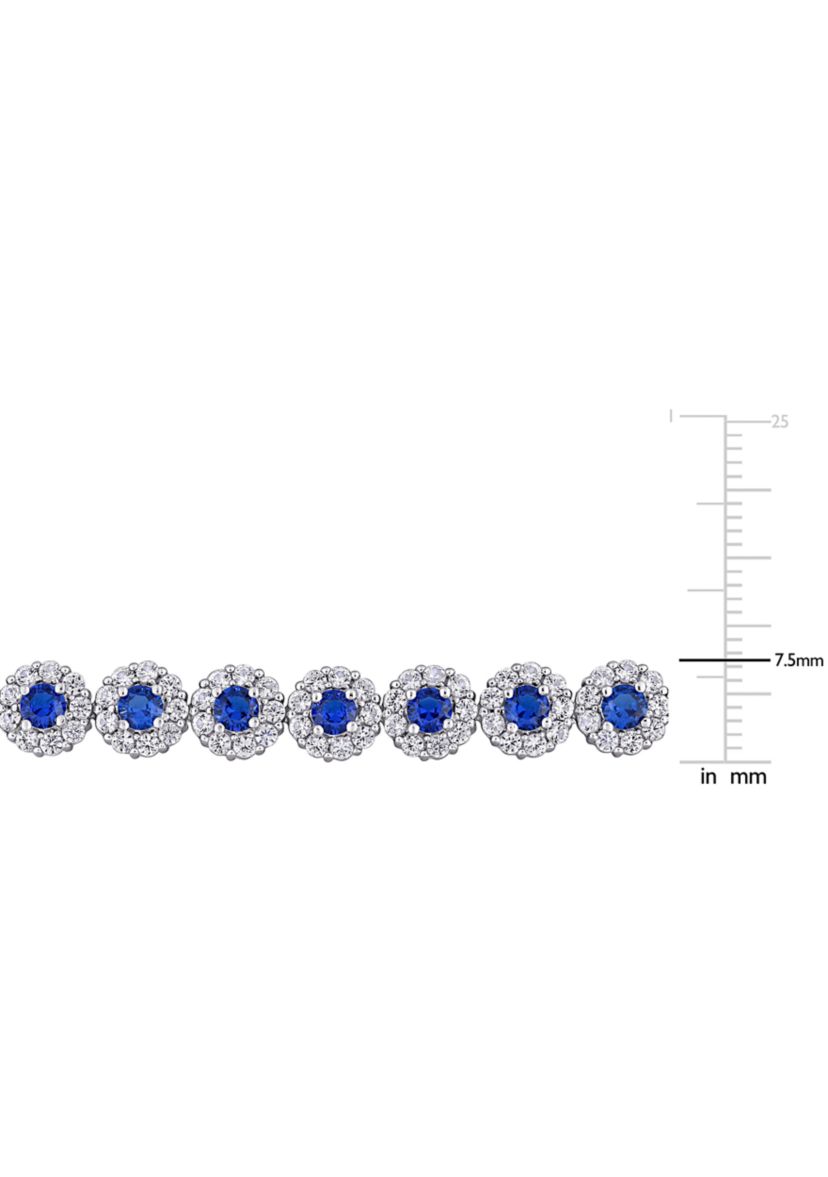 Lab Created 11.28 ct. t.g.w. Created Blue and White Sapphire Halo Tennis Bracelet in Sterling Silver