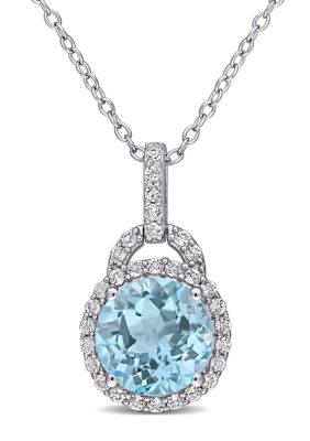 Belk & Co 4 CT TGW White and Sky-Blue Topaz Pendant with Chain in Sterling Silver, 18 in