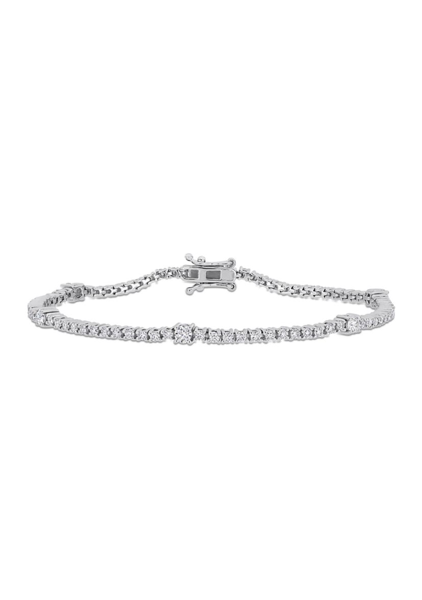Lab Created 2 CT TGW Created Moissanite Station Bracelet in Sterling Silver