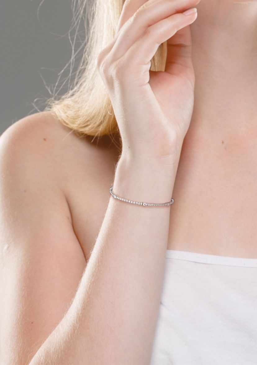 Lab Created 2 CT TGW Created Moissanite Station Bracelet in Sterling Silver