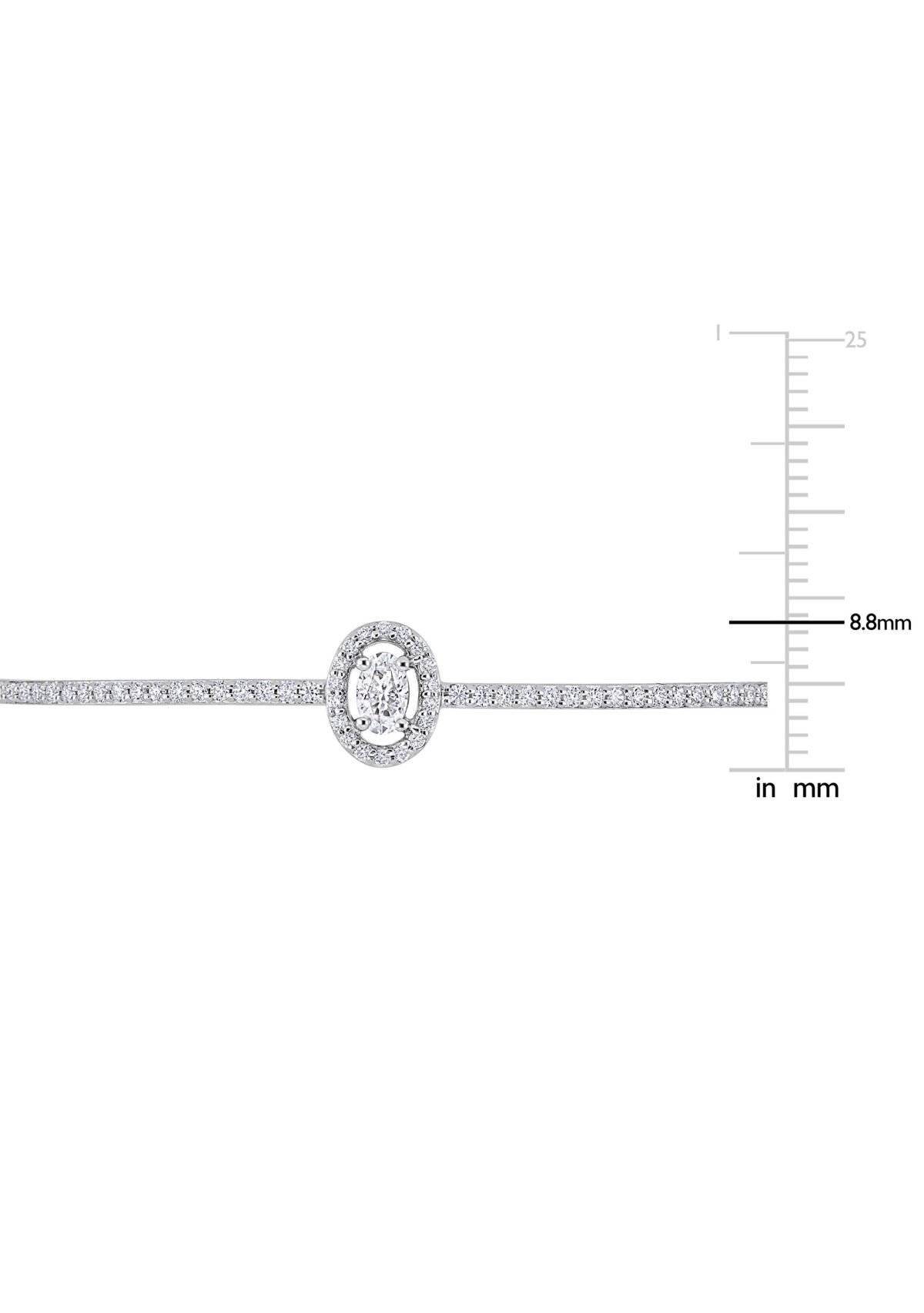 Lab Created 3/4 Ct DEW Created Moissanite Oval Halo Adjustable Bolo Bracelet in Sterling Silver