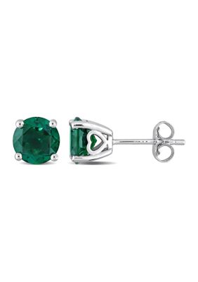 Belk & Co Lab Created 2.30 ct. t.g.w. Emerald Solitaire Stud Earrings in Sterling Silver, White