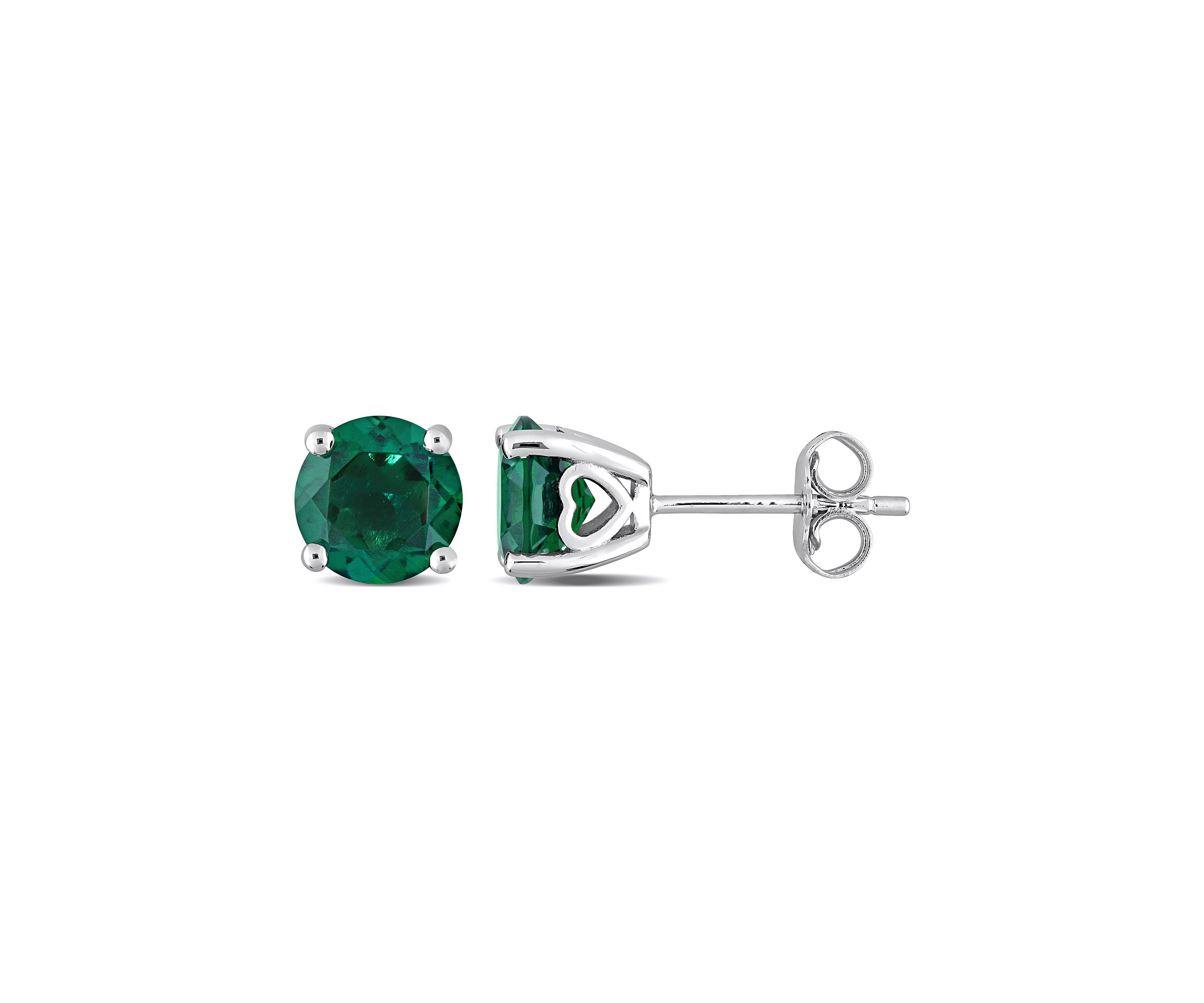 Lab Created 2.30 ct. t.g.w. Created Emerald Solitaire Stud Earrings in Sterling Silver