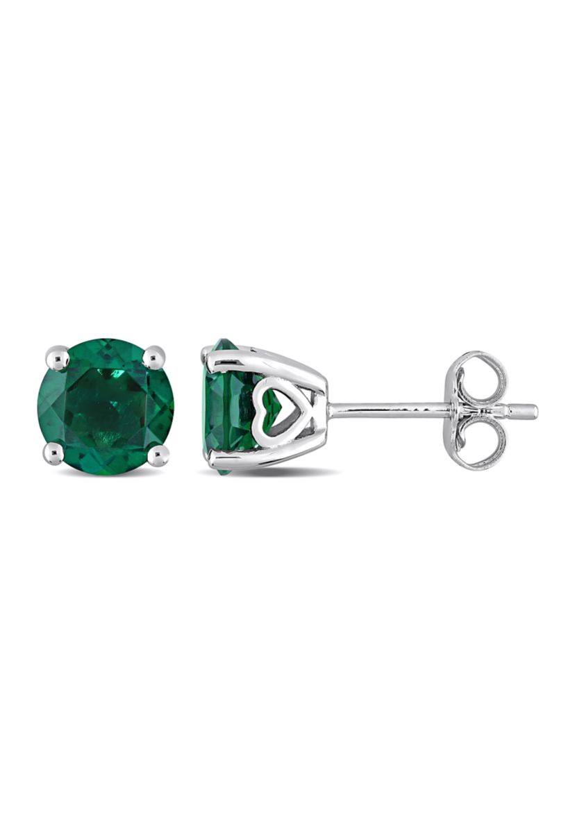 Lab Created 2.30 ct. t.g.w. Created Emerald Solitaire Stud Earrings in Sterling Silver