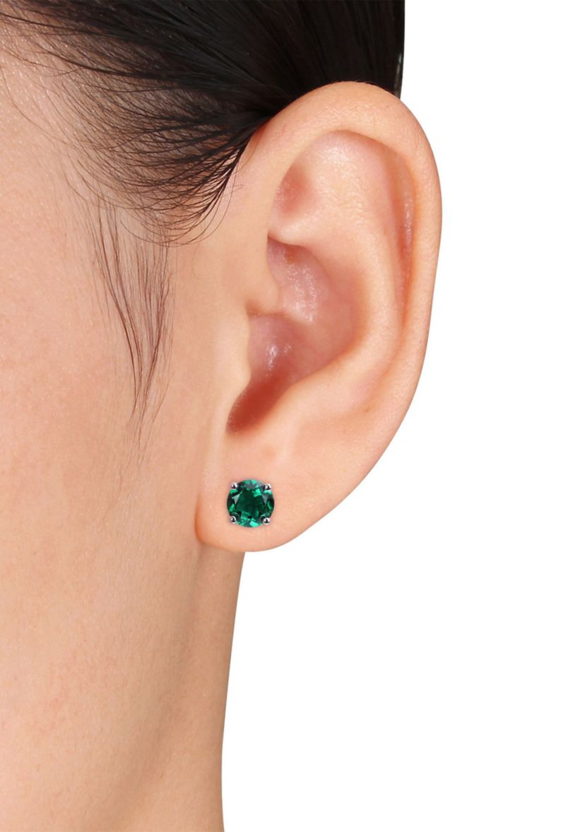 Lab Created 2.30 ct. t.g.w. Created Emerald Solitaire Stud Earrings in Sterling Silver