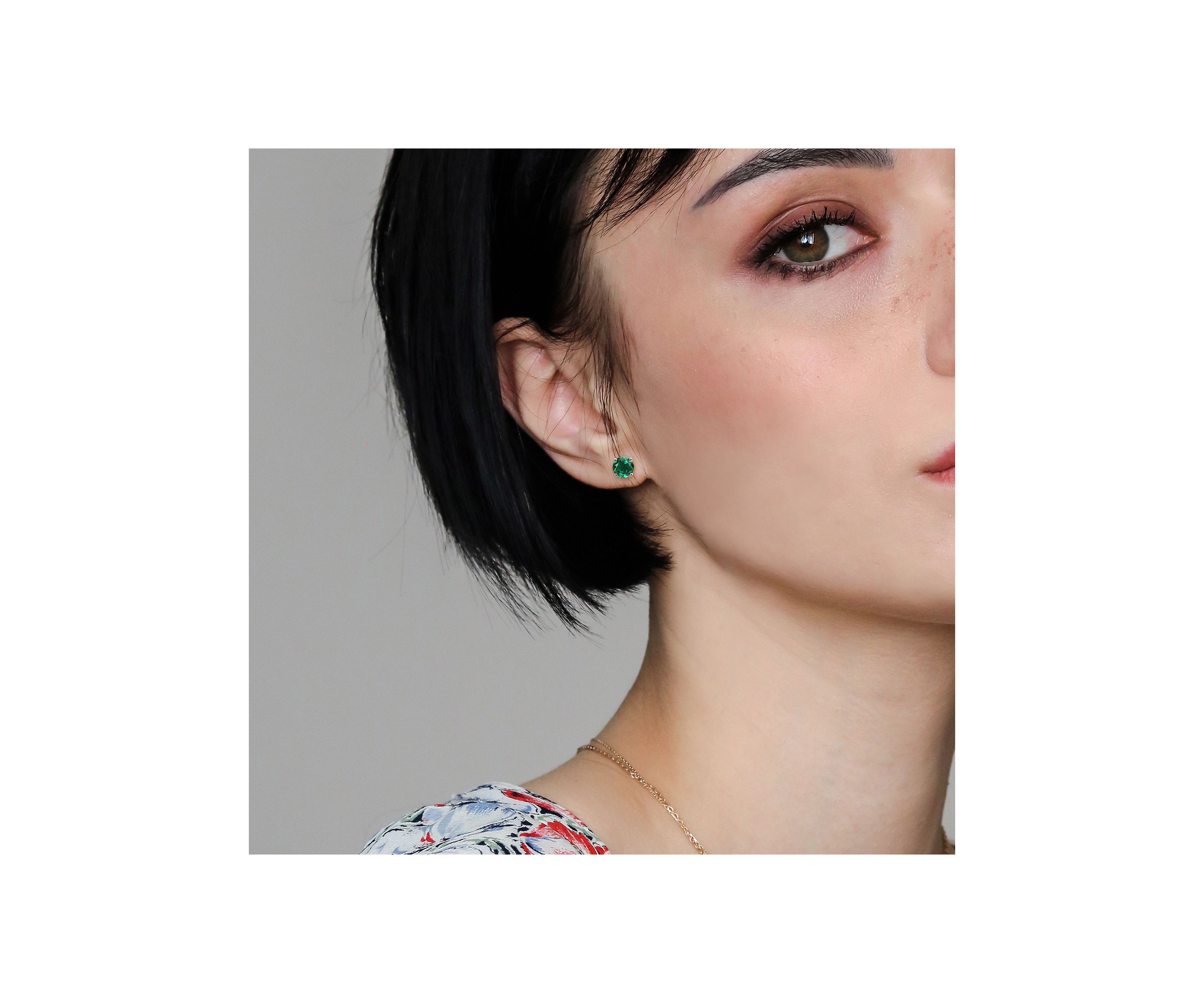 Lab Created 2.30 ct. t.g.w. Created Emerald Solitaire Stud Earrings in Sterling Silver