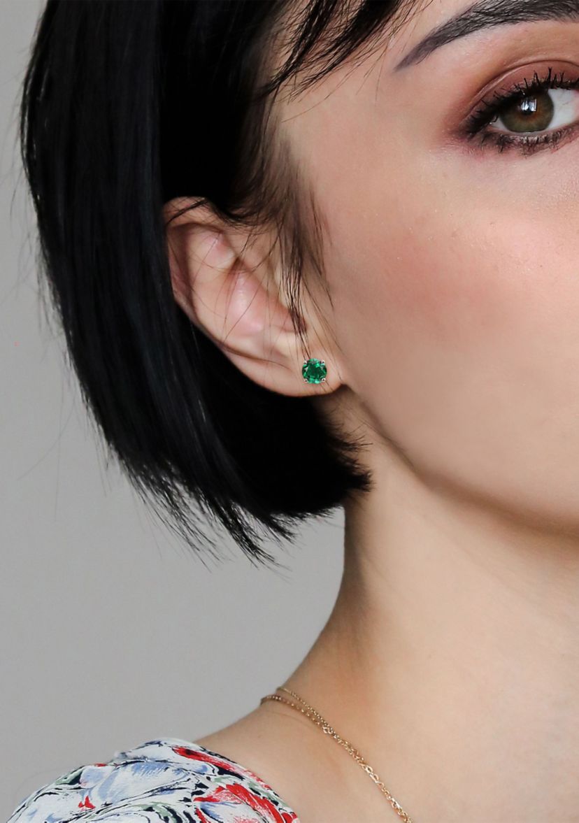 Lab Created 2.30 ct. t.g.w. Created Emerald Solitaire Stud Earrings in Sterling Silver