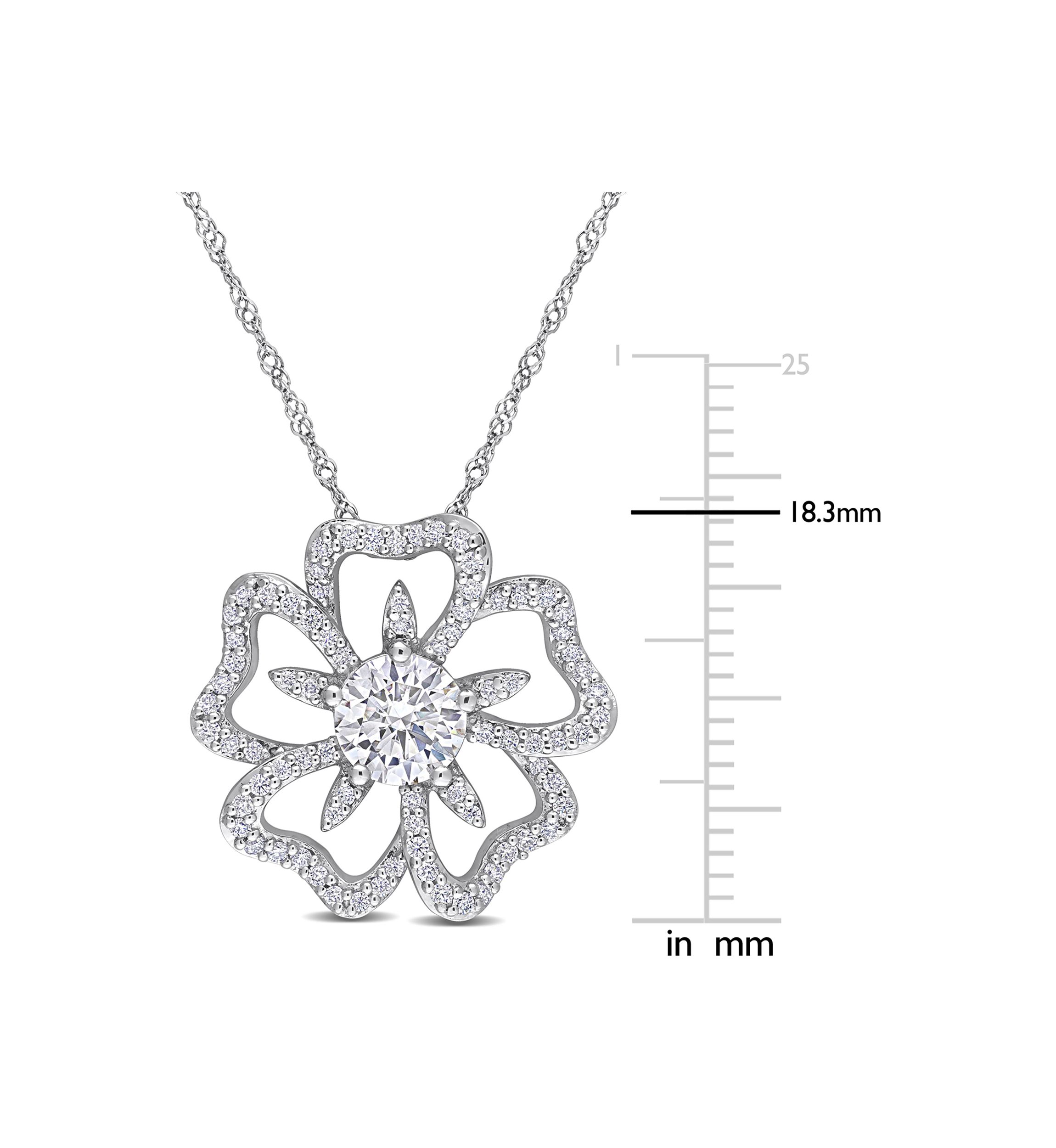 Lab Created 1.08 ct. t.g.w. Created Moissanite Flower Pendant with Chain in Sterling Silver