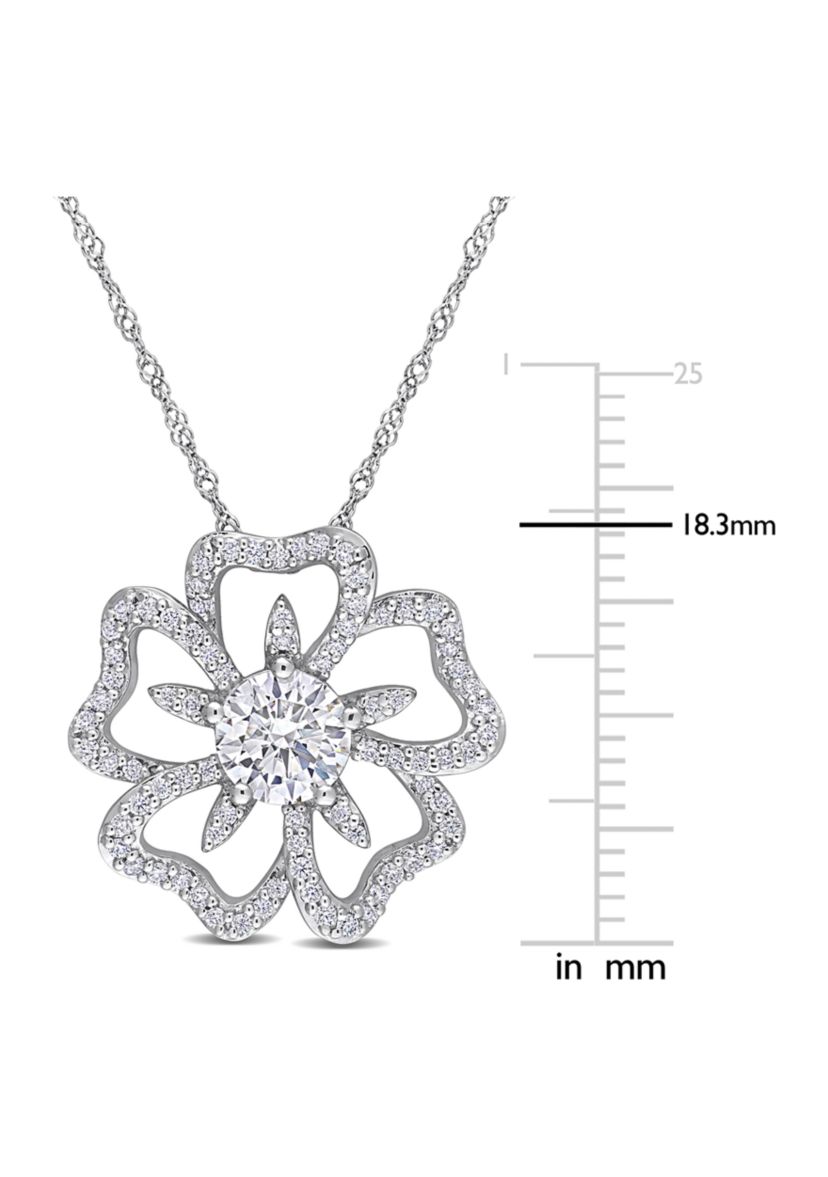 Lab Created 1.08 ct. t.g.w. Created Moissanite Flower Pendant with Chain in Sterling Silver