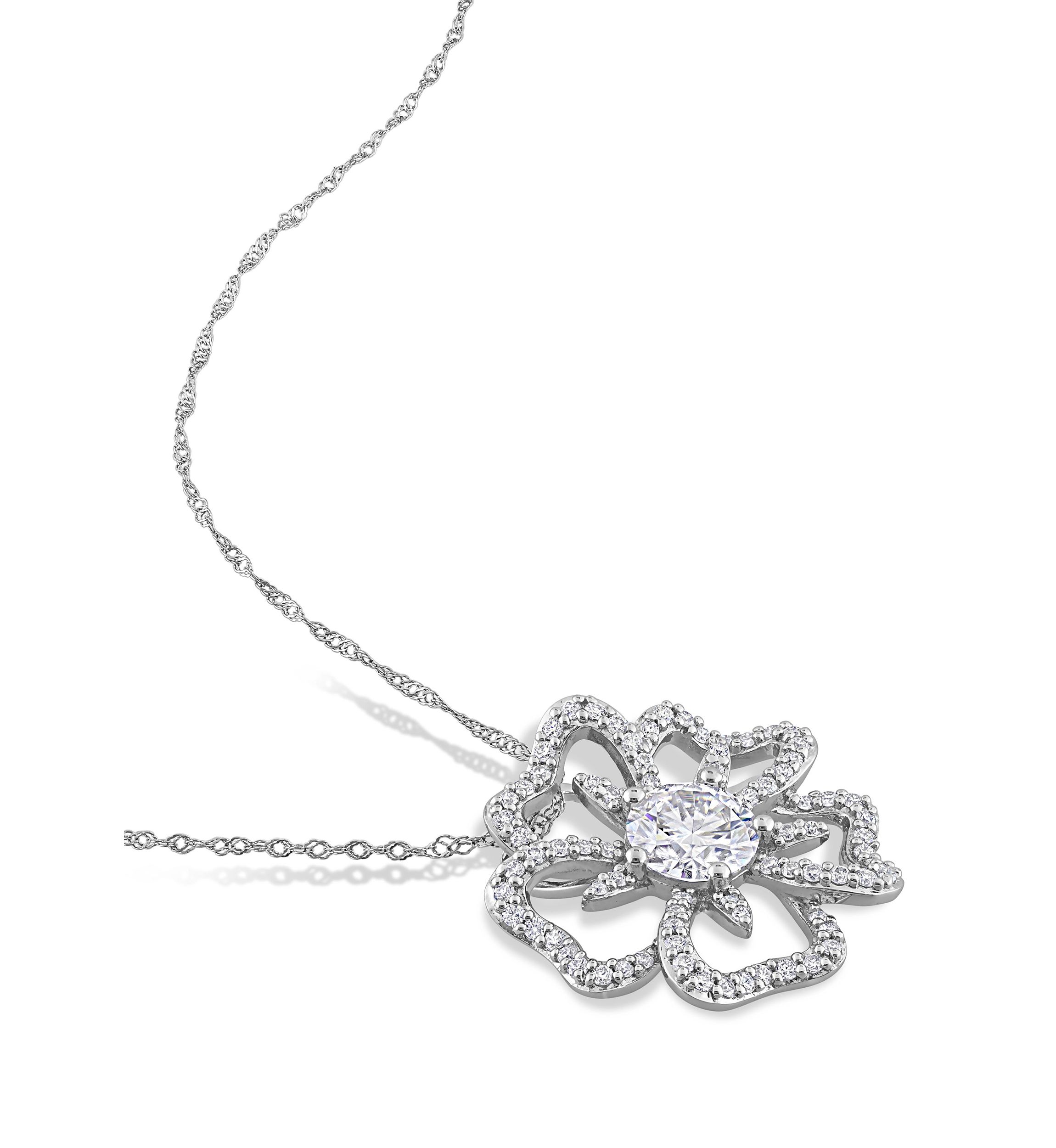 Lab Created 1.08 ct. t.g.w. Created Moissanite Flower Pendant with Chain in Sterling Silver