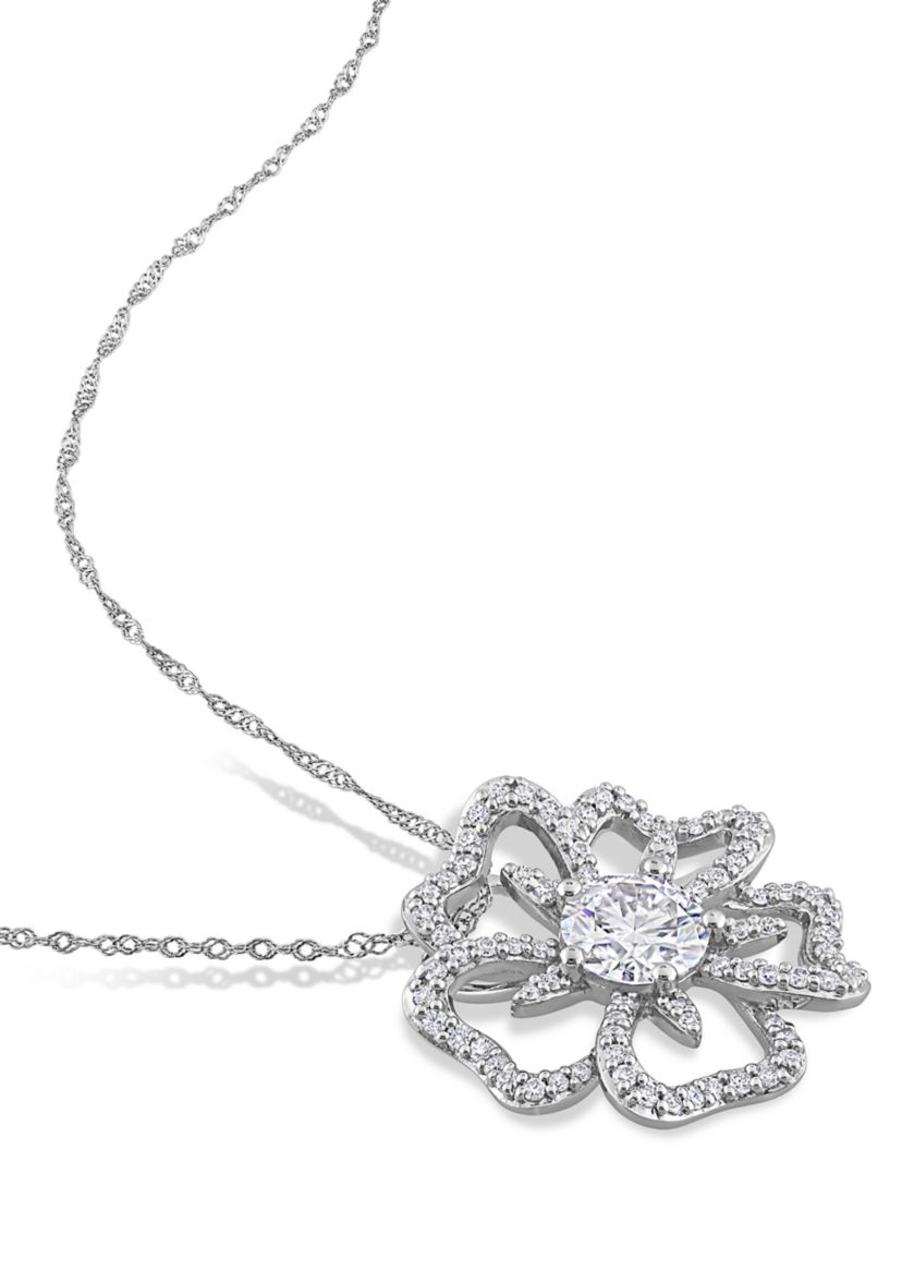 Lab Created 1.08 ct. t.g.w. Created Moissanite Flower Pendant with Chain in Sterling Silver