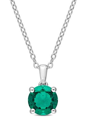 Belk & Co Lab Created 1.15 ct. t.g.w. Emerald Solitaire Pendant with Chain in Sterling Silver, White, 18 in