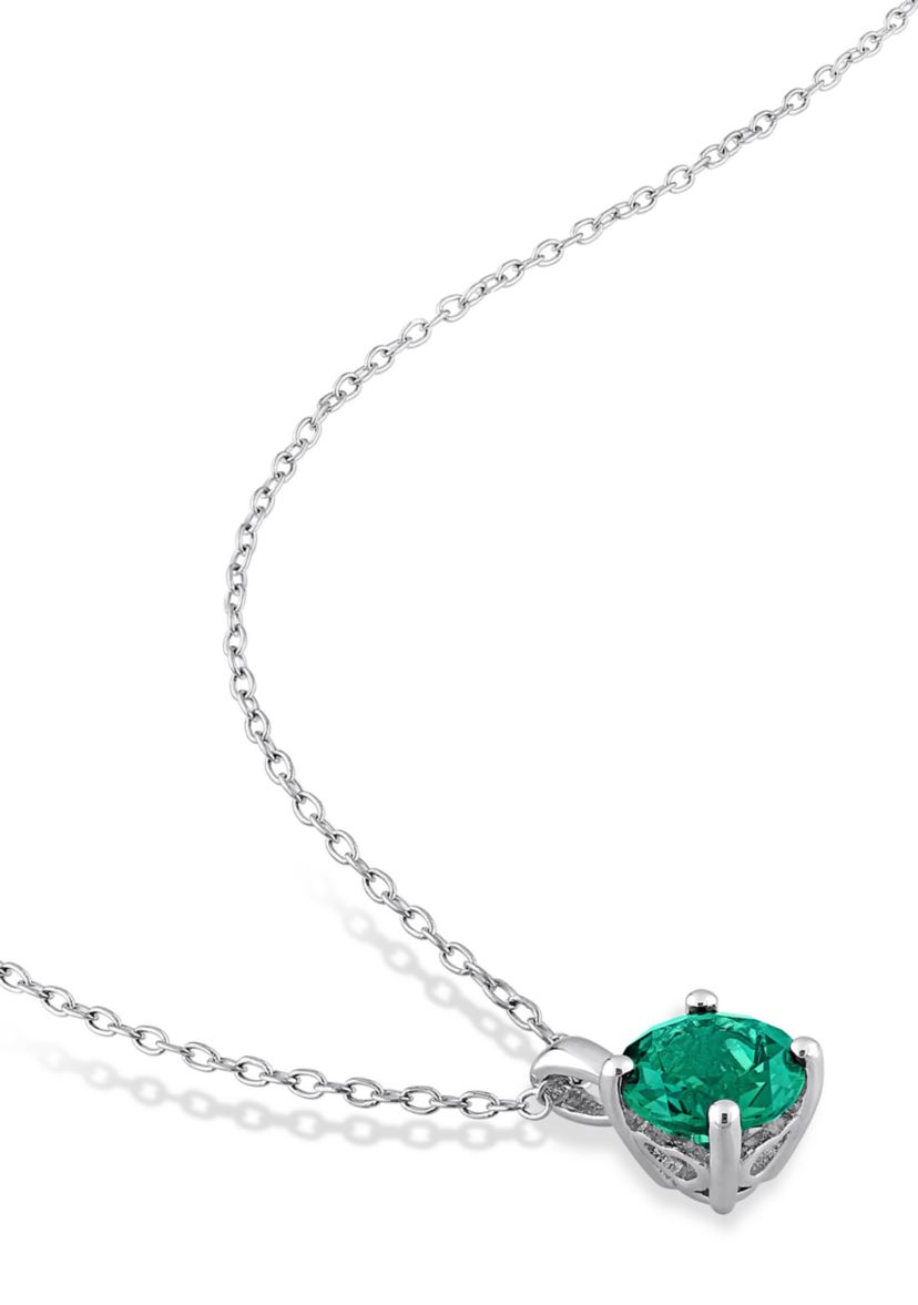 Lab Created 1.15 ct. t.g.w. Created Emerald Solitaire Pendant with Chain in Sterling Silver