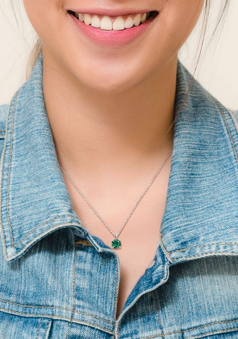 Lab Created 1.15 ct. t.g.w. Created Emerald Solitaire Pendant with Chain in Sterling Silver