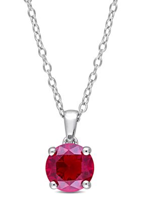 Belk & Co Lab Created 1.61 Ct. T.g.w. Created Ruby Solitaire Pendant With Chain In Sterling Silver
