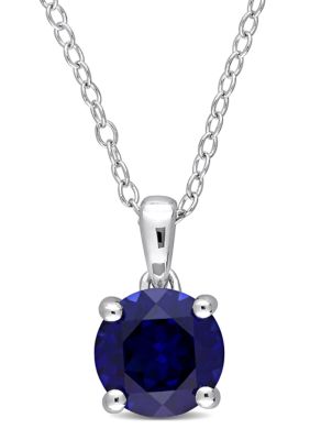 Belk & Co Lab Created 1.61 ct. t.g.w. Blue Sapphire Solitaire Pendant with Chain in Sterling Silver