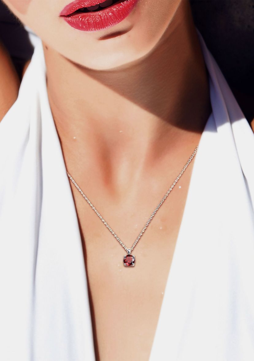 1.60 ct. t.g.w. Garnet Solitaire Pendant with Chain in Sterling Silver