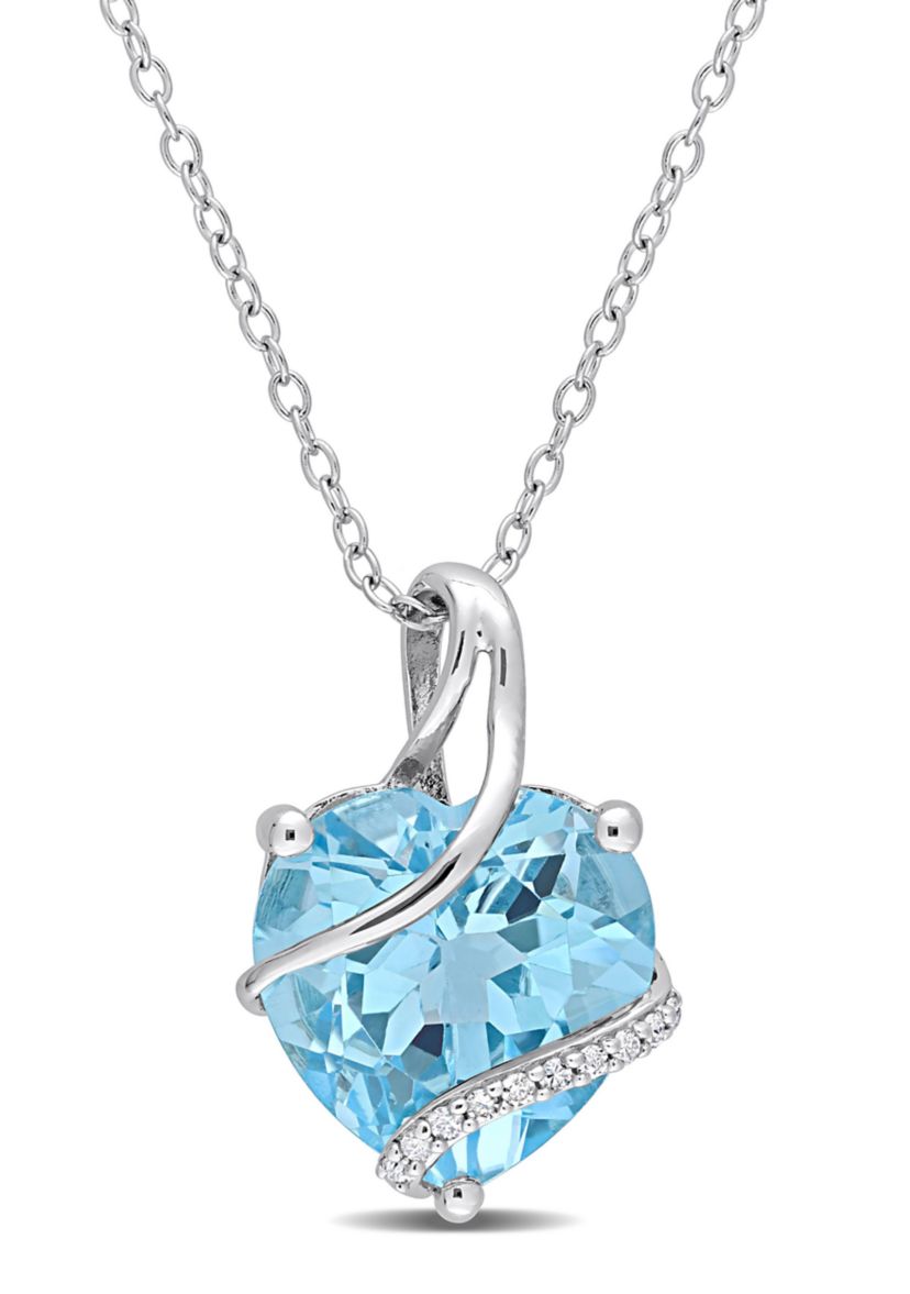 Sky Blue Topaz and Diamond Accent Heart Wrapped  Pendant with Chain in Sterling Silver