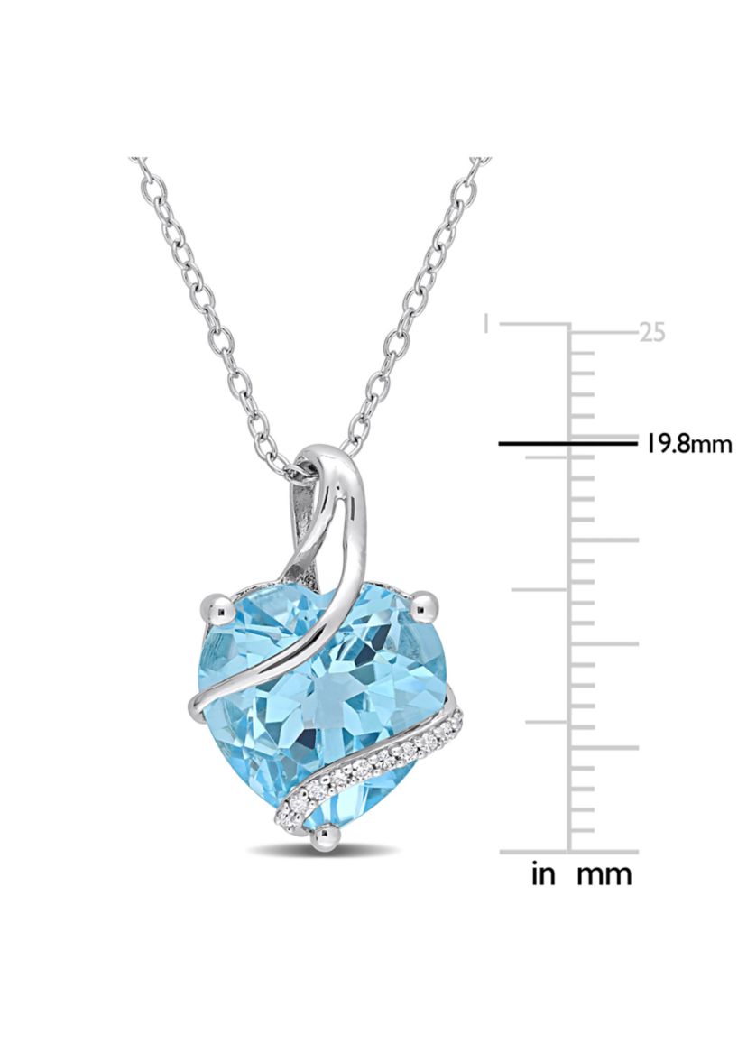 Sky Blue Topaz and Diamond Accent Heart Wrapped  Pendant with Chain in Sterling Silver