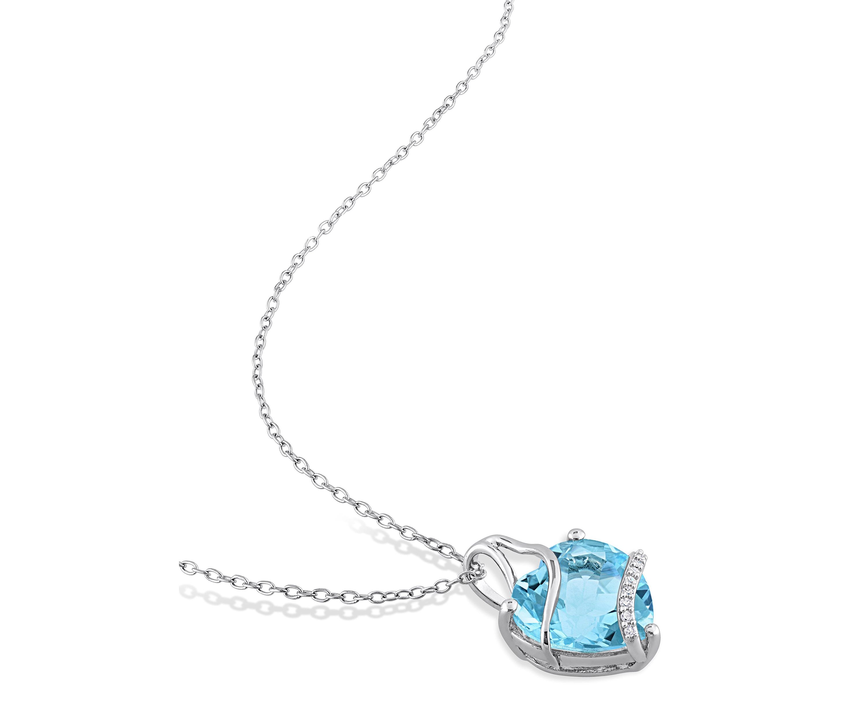 Sky Blue Topaz and Diamond Accent Heart Wrapped  Pendant with Chain in Sterling Silver