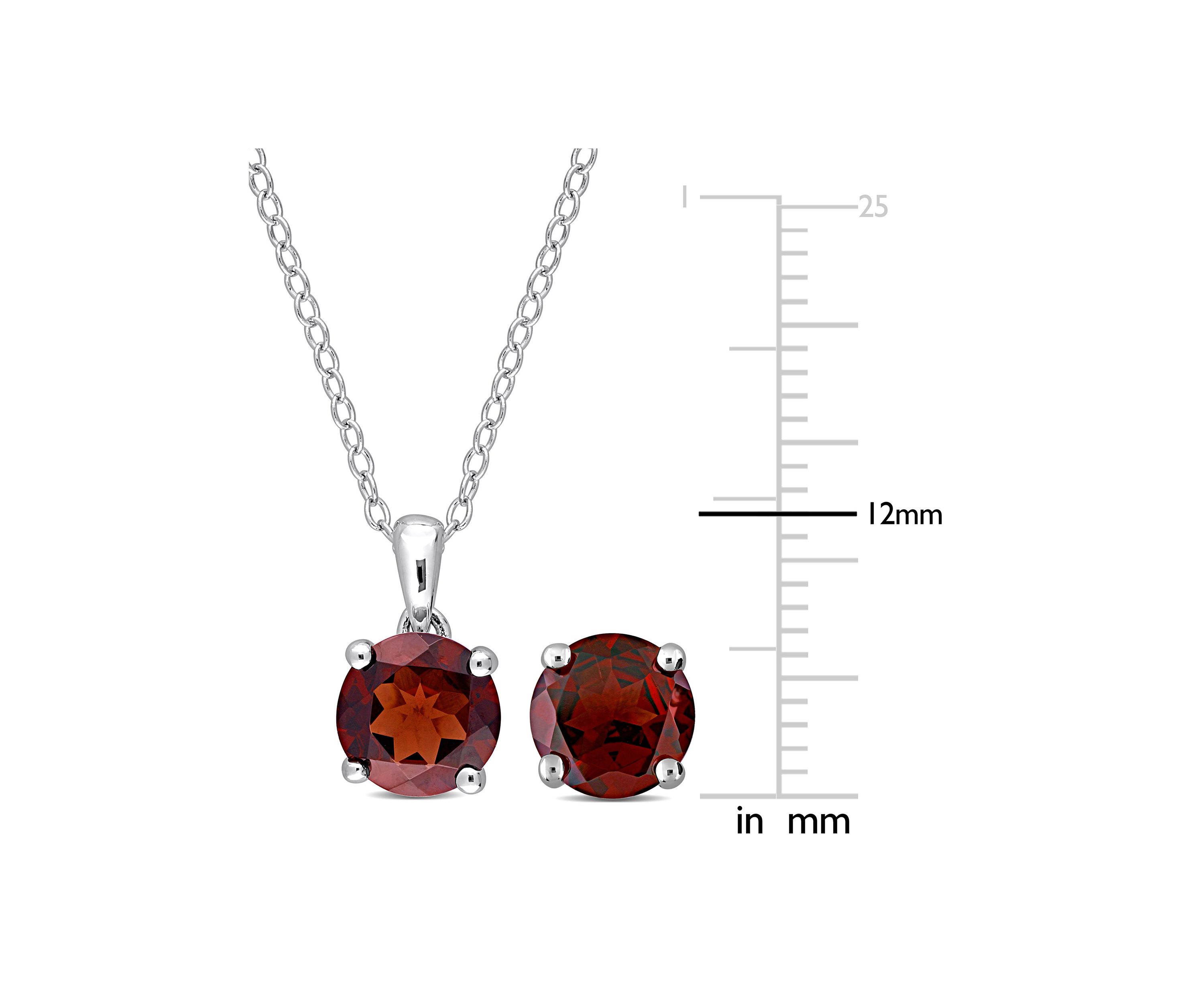 4 4/5 CT TGW Garnet Solitaire Stud Earring and Pendant with chain Set in Sterling Silver