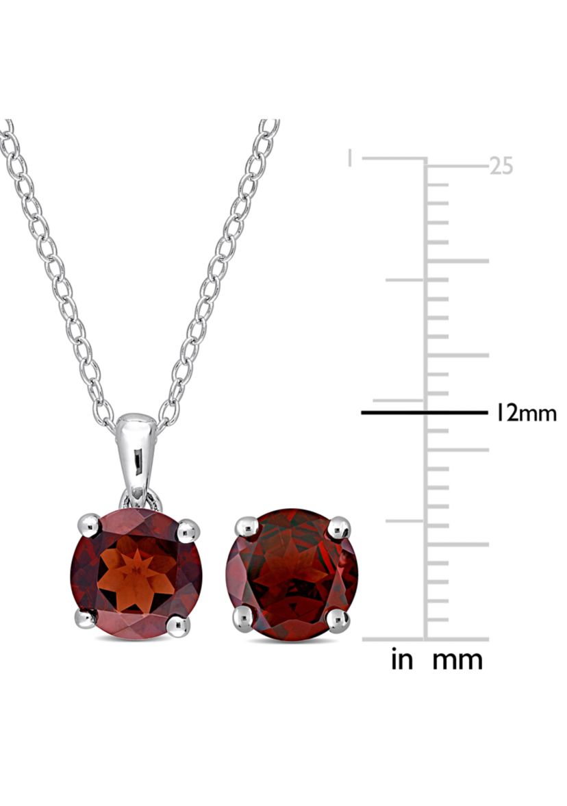 4 4/5 CT TGW Garnet Solitaire Stud Earring and Pendant with chain Set in Sterling Silver