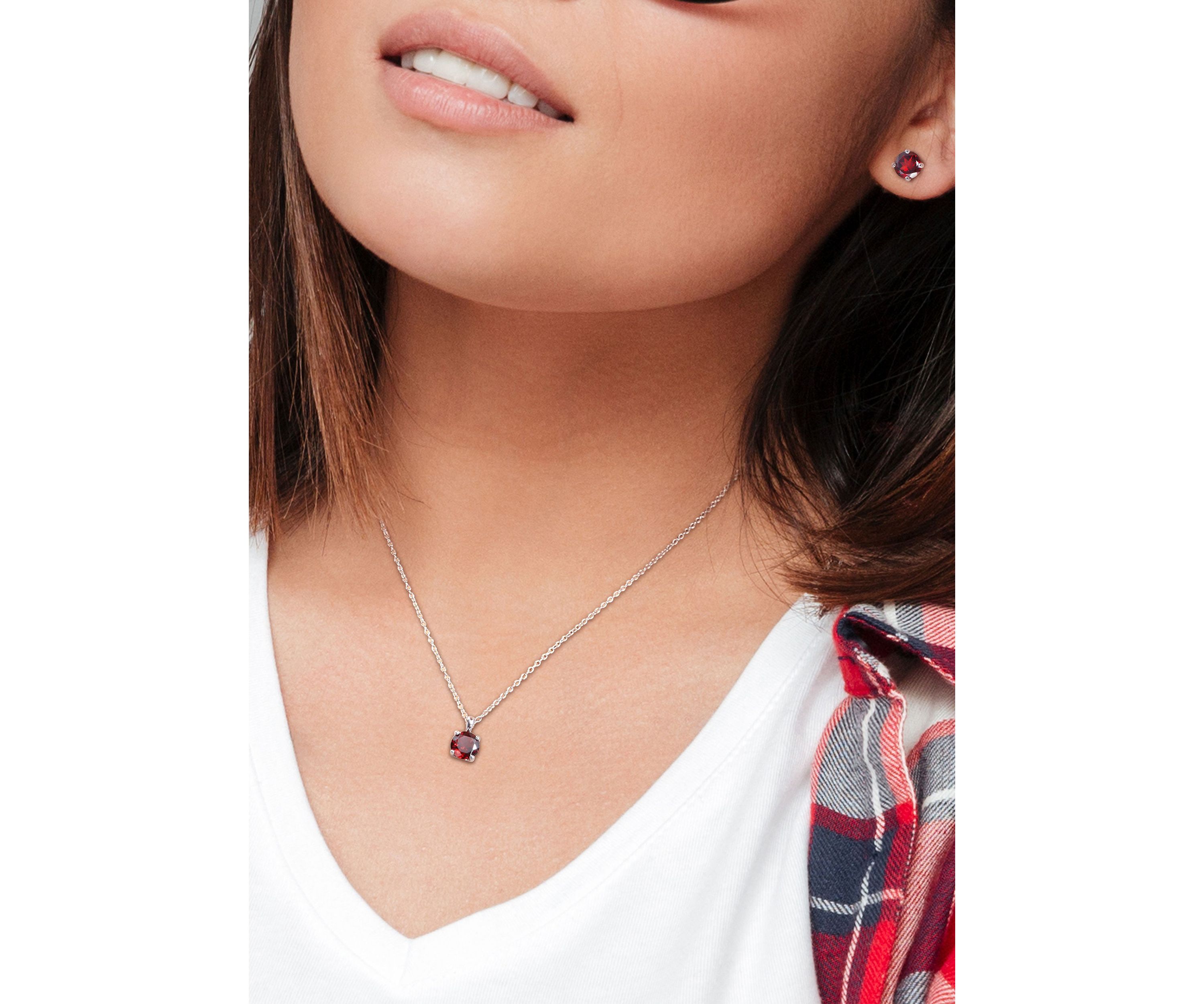 4 4/5 CT TGW Garnet Solitaire Stud Earring and Pendant with chain Set in Sterling Silver