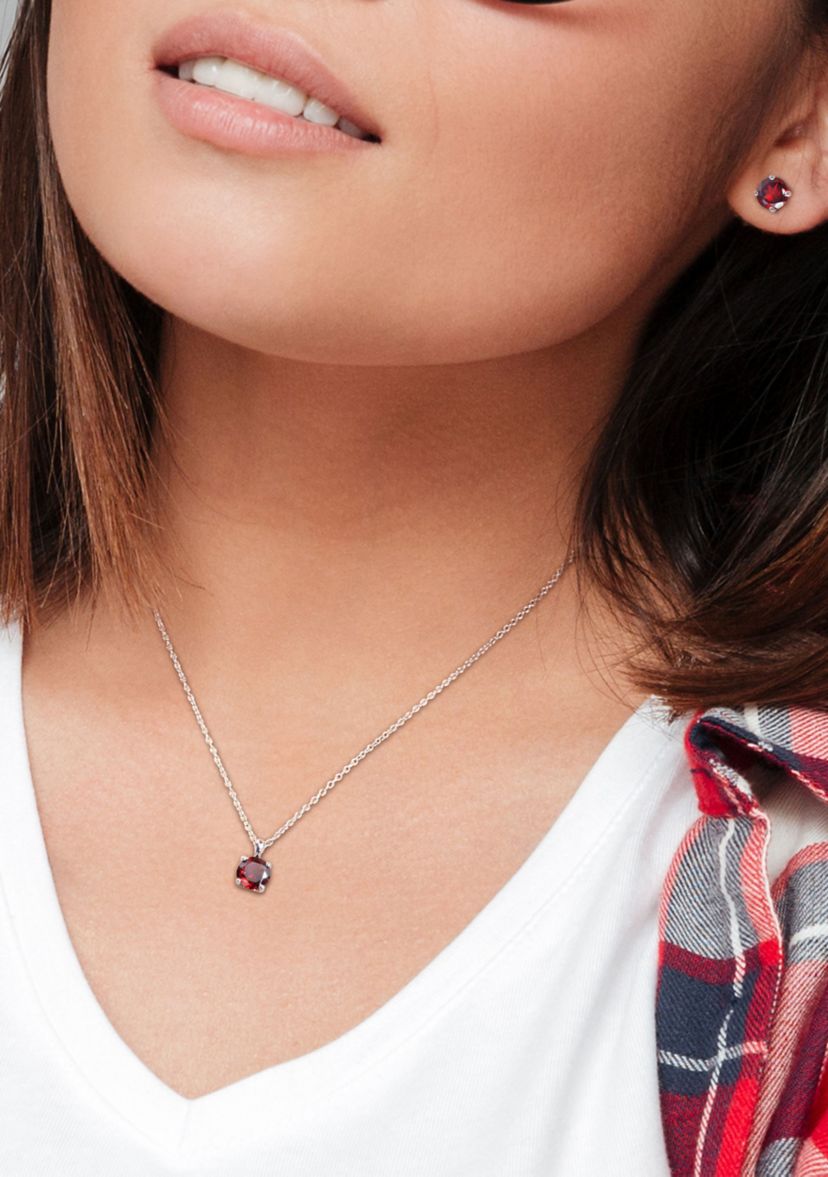 4 4/5 CT TGW Garnet Solitaire Stud Earring and Pendant with chain Set in Sterling Silver