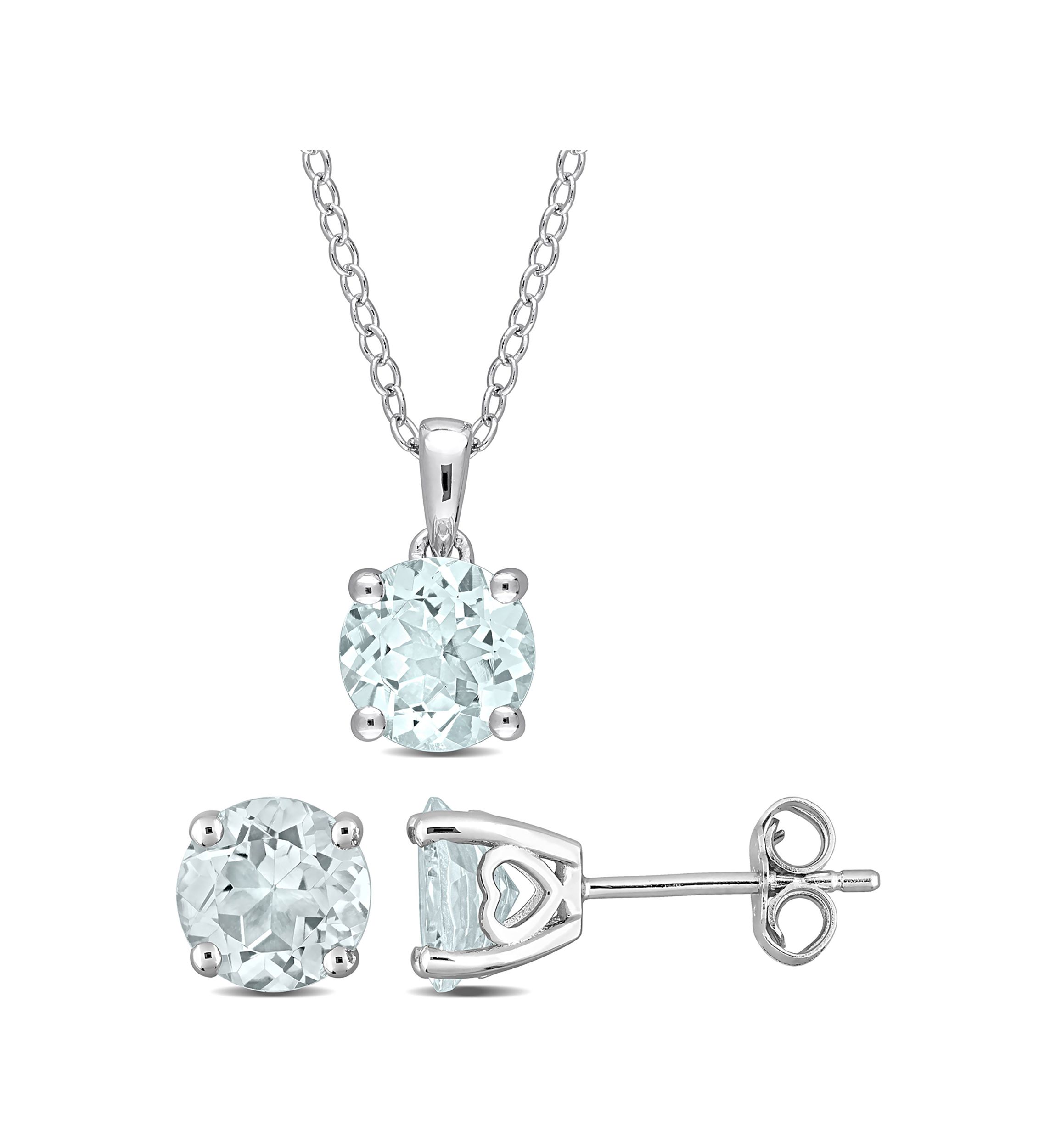 3 1/2 CT TGW Aquamarine Solitaire Stud Earring and Pendant with chain Set in Sterling Silver