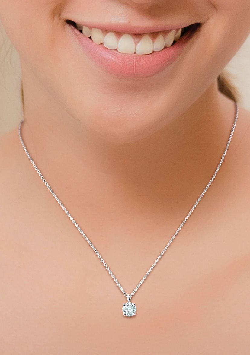3 1/2 CT TGW Aquamarine Solitaire Stud Earring and Pendant with chain Set in Sterling Silver