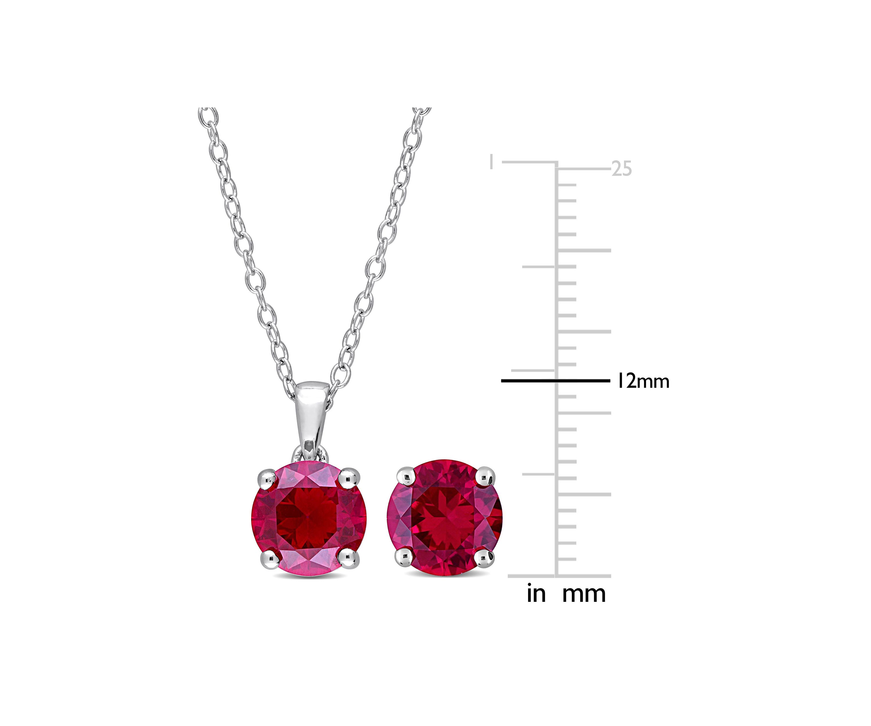 Lab Created 4 7/8CT TGW Created Ruby Solitaire Stud Earring and Pendant with chain Set in Sterling Silver