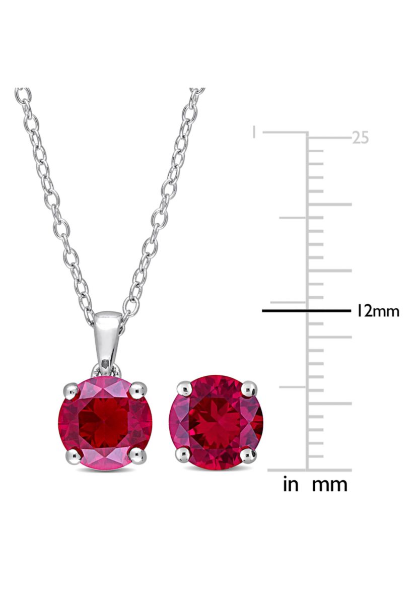 Lab Created 4 7/8CT TGW Created Ruby Solitaire Stud Earring and Pendant with chain Set in Sterling Silver