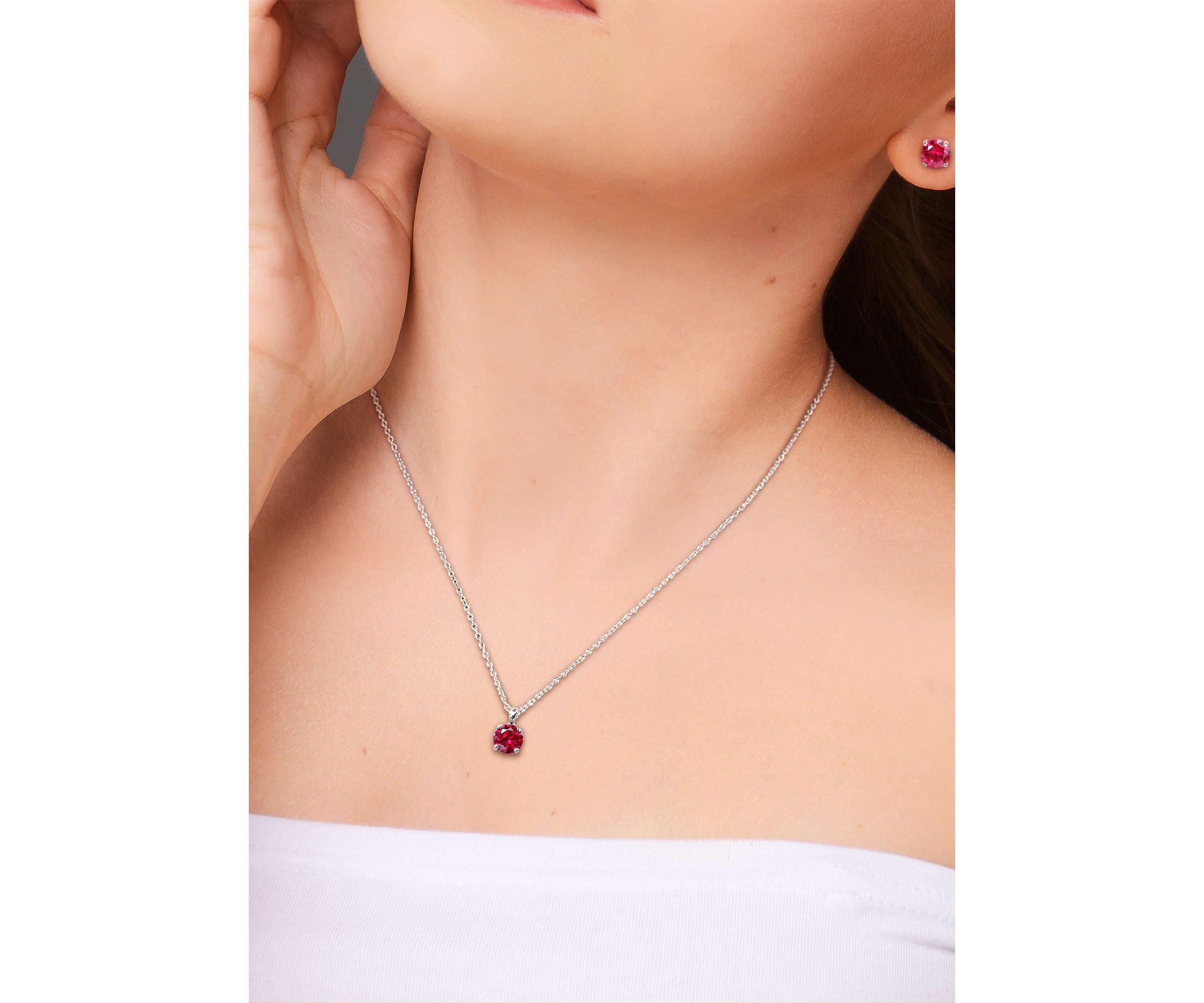 Lab Created 4 7/8CT TGW Created Ruby Solitaire Stud Earring and Pendant with chain Set in Sterling Silver