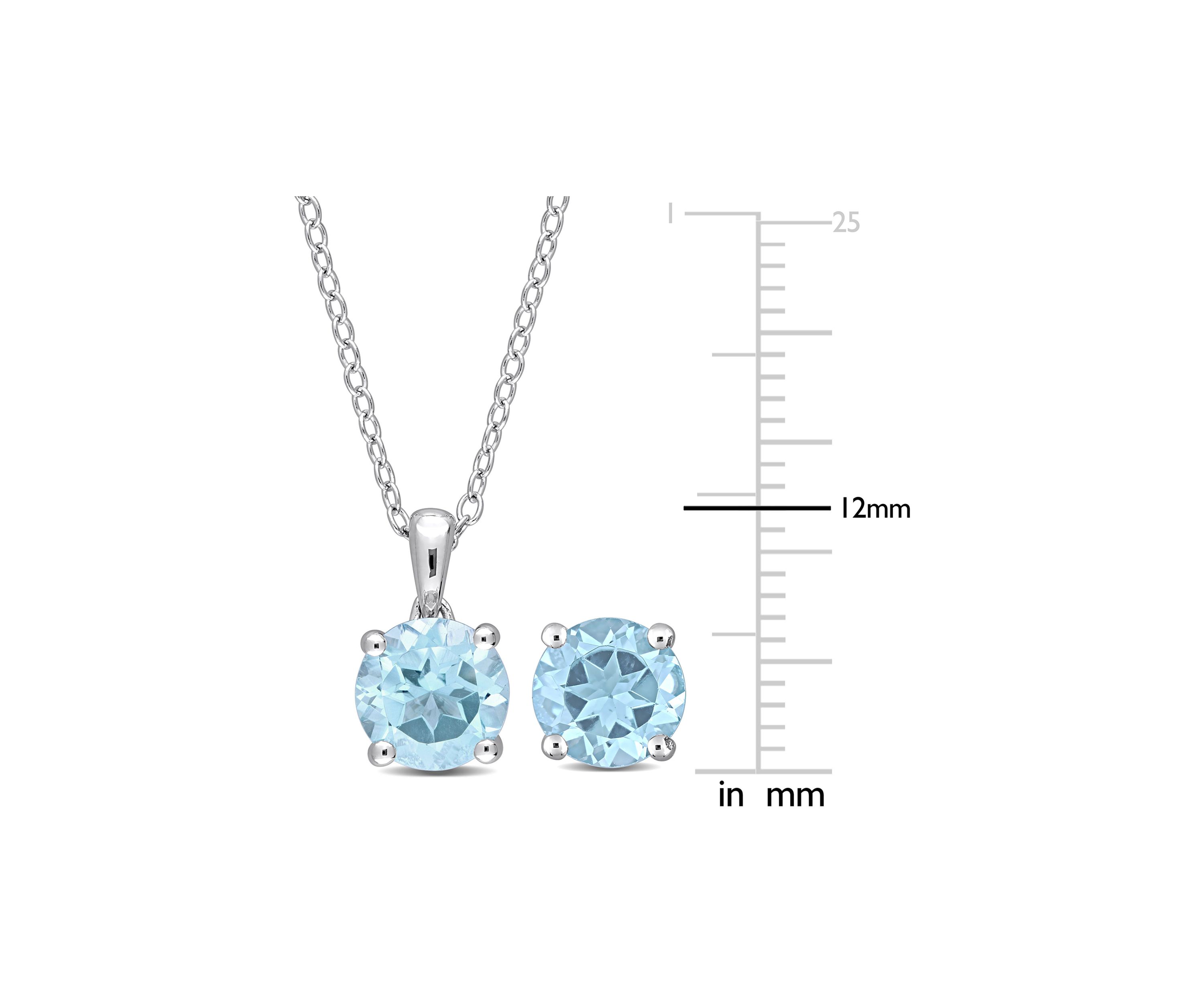 4 3/5 CT TGW Blue Topaz-Sky Solitaire Stud Earring and Pendant with chain Set in Sterling Silver