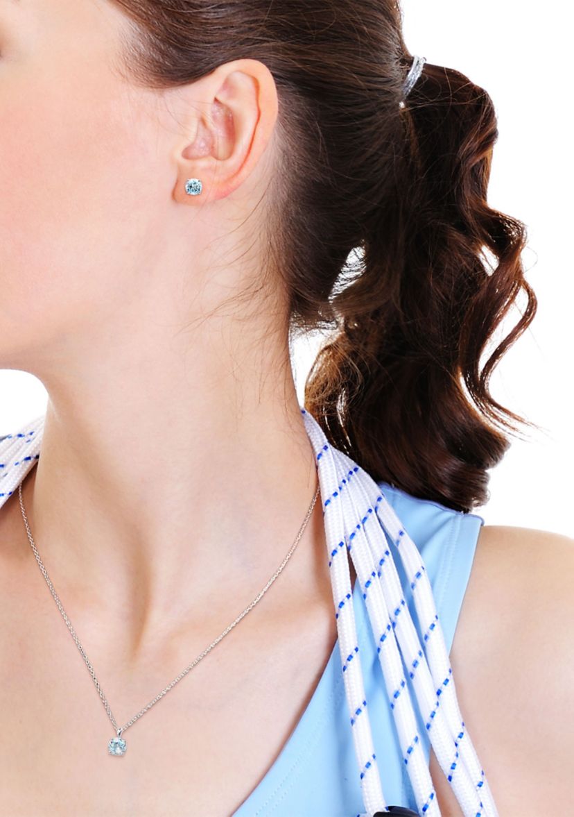 4 3/5 CT TGW Blue Topaz-Sky Solitaire Stud Earring and Pendant with chain Set in Sterling Silver