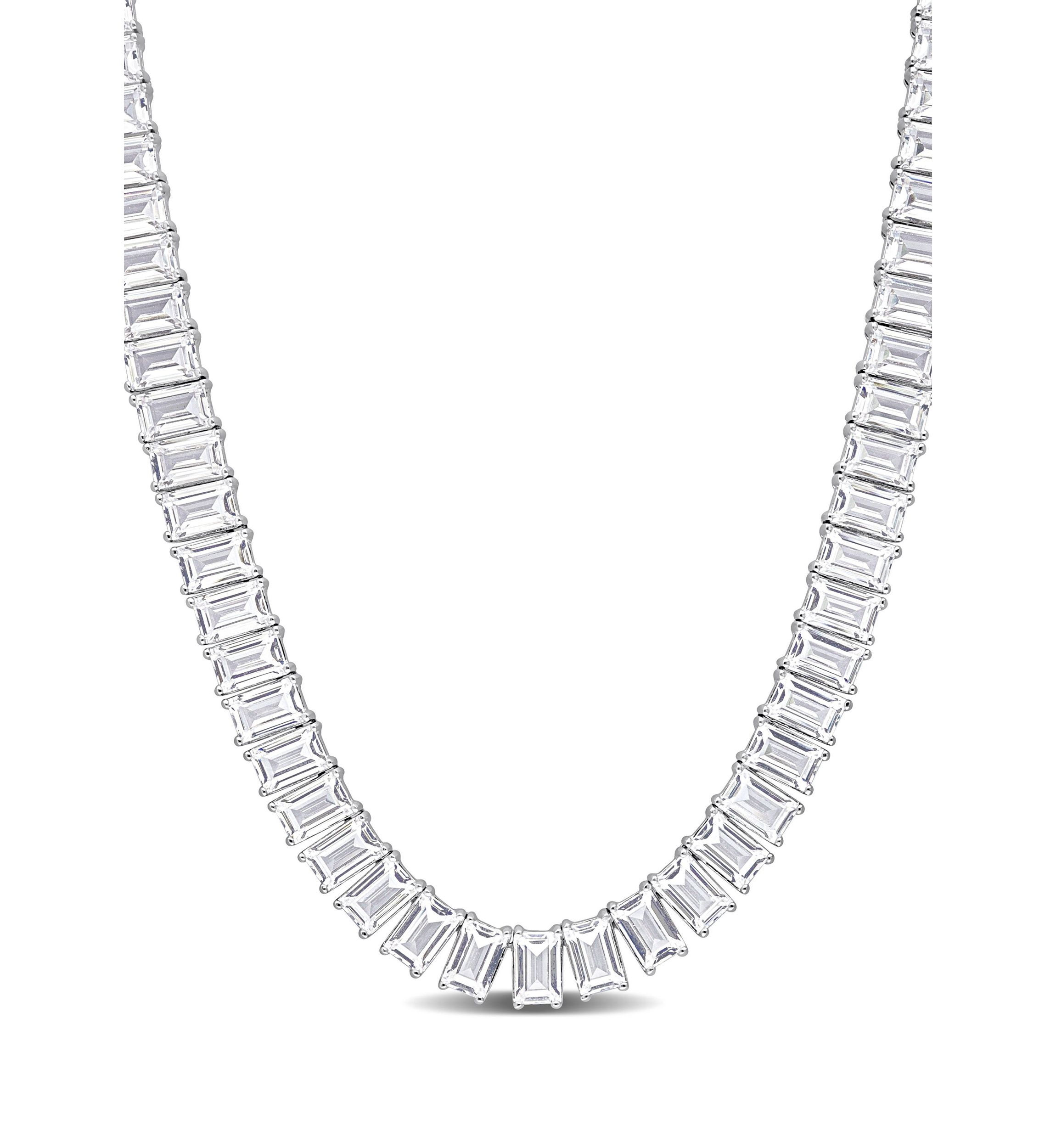 Lab Created 73.50 ct. t.g.w. Created White Sapphire Tennis Necklace in Sterling Silver
