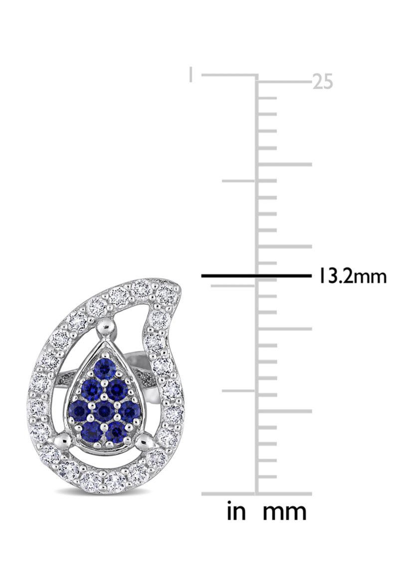 Lab Created 5/8 CT TGW Created Blue Sapphire and White Topaz Teardrop Earrings in Sterling Silver