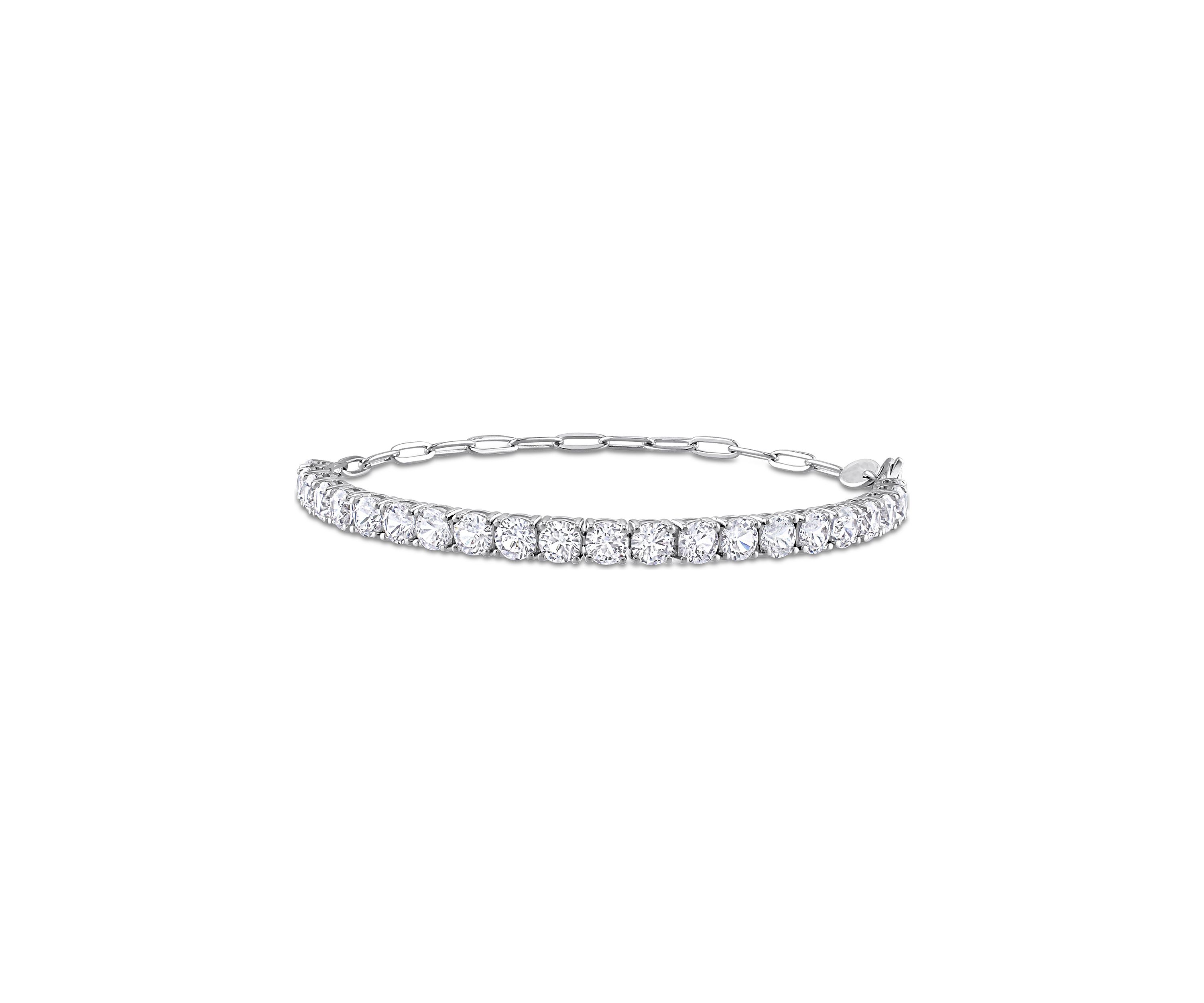 Lab Created 6 CT TGW Created White Sapphire Semi Tennis Bracelet with Chain in Sterling Silver