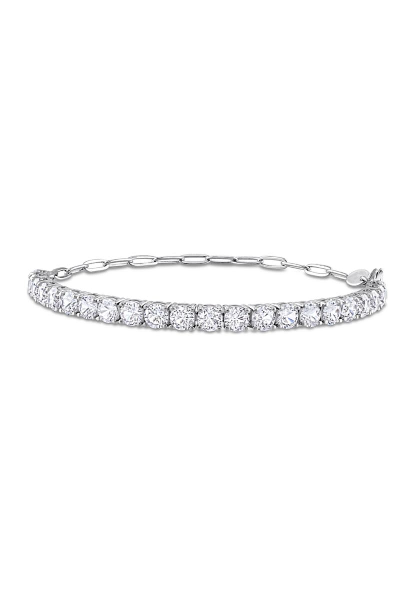 Lab Created 6 CT TGW Created White Sapphire Semi Tennis Bracelet with Chain in Sterling Silver