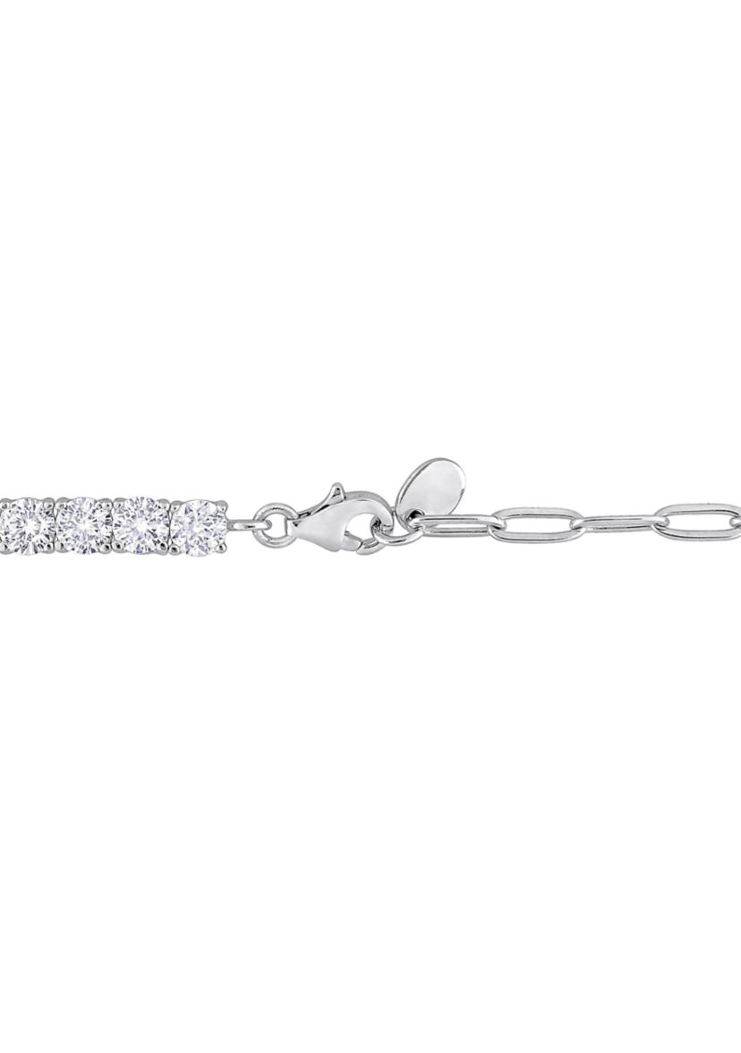 Lab Created 6 CT TGW Created White Sapphire Semi Tennis Bracelet with Chain in Sterling Silver