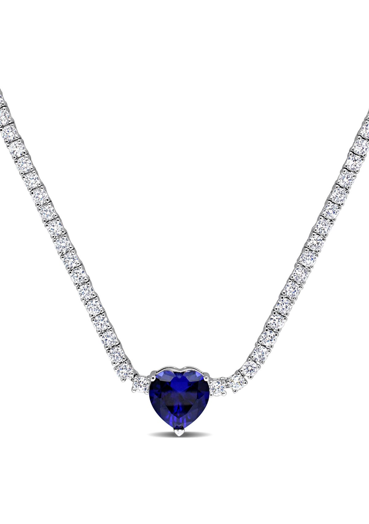 Lab Created 18 ct. t.g.w. Heart Shaped Created Sapphire and Created White Sapphire Tennis Necklace in Sterling Silver
